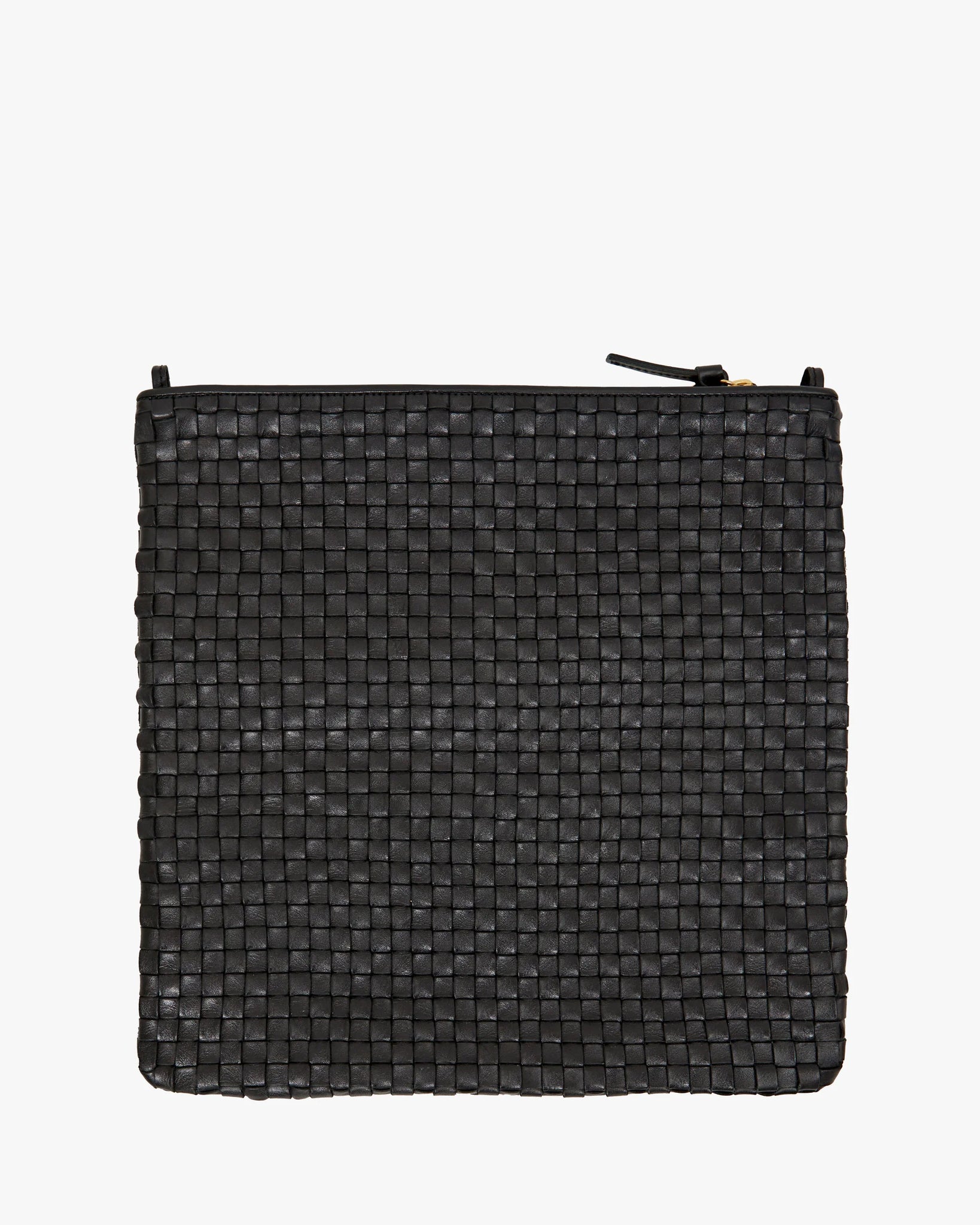Foldover Clutch with Tabs in Black Woven Checker