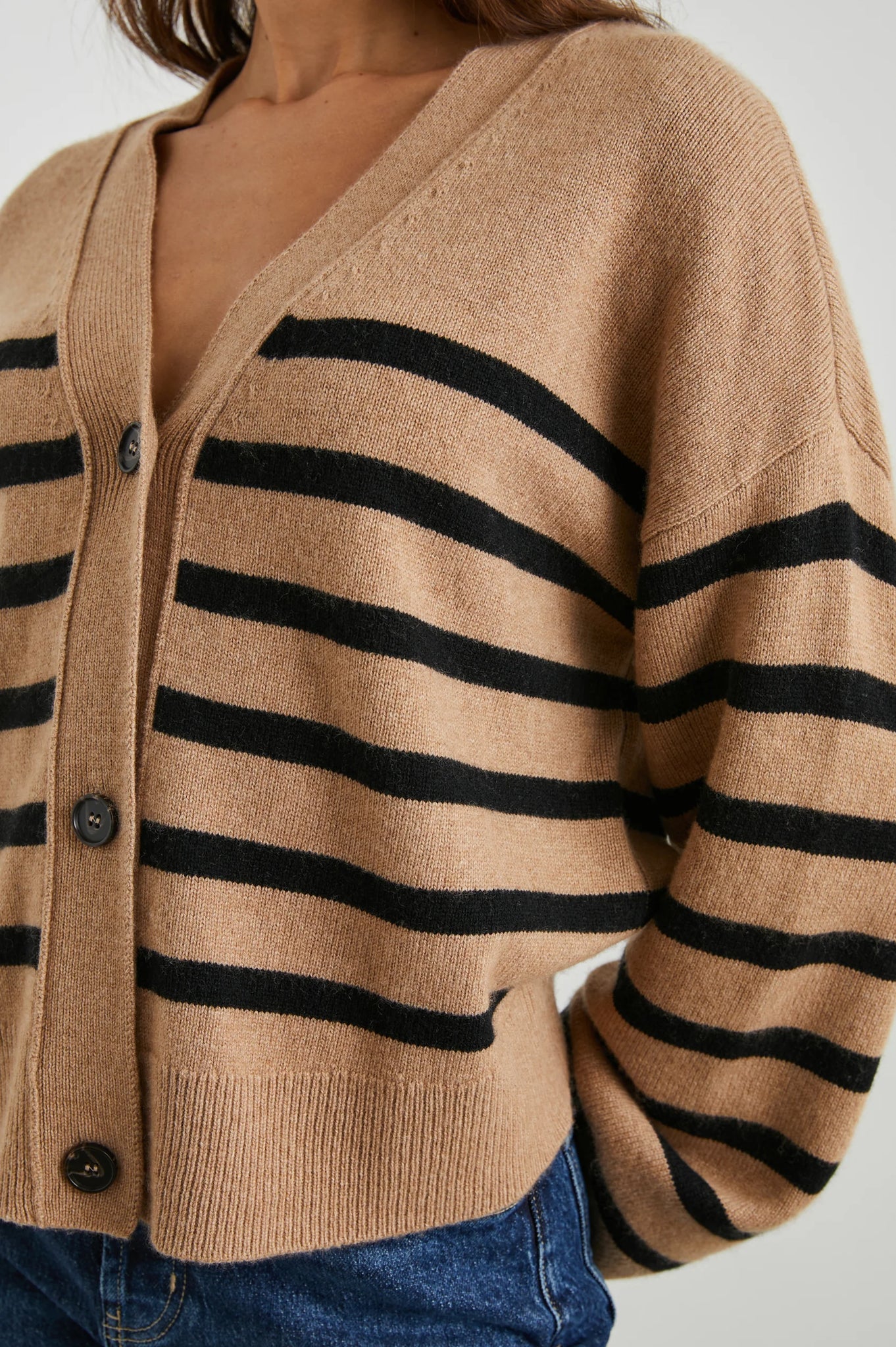 Geneva Cardigan in Camel Black Stripe