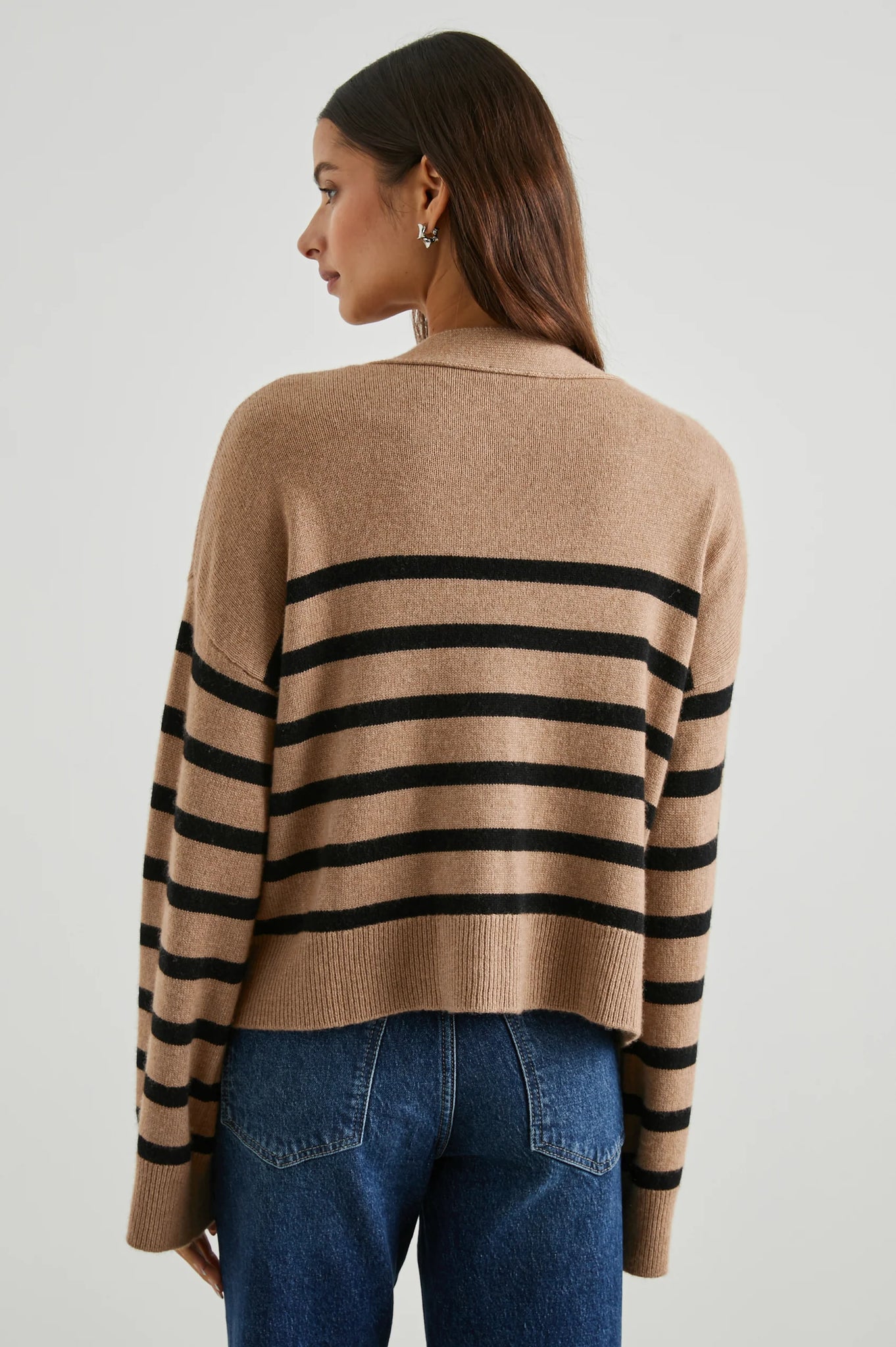 Geneva Cardigan in Camel Black Stripe