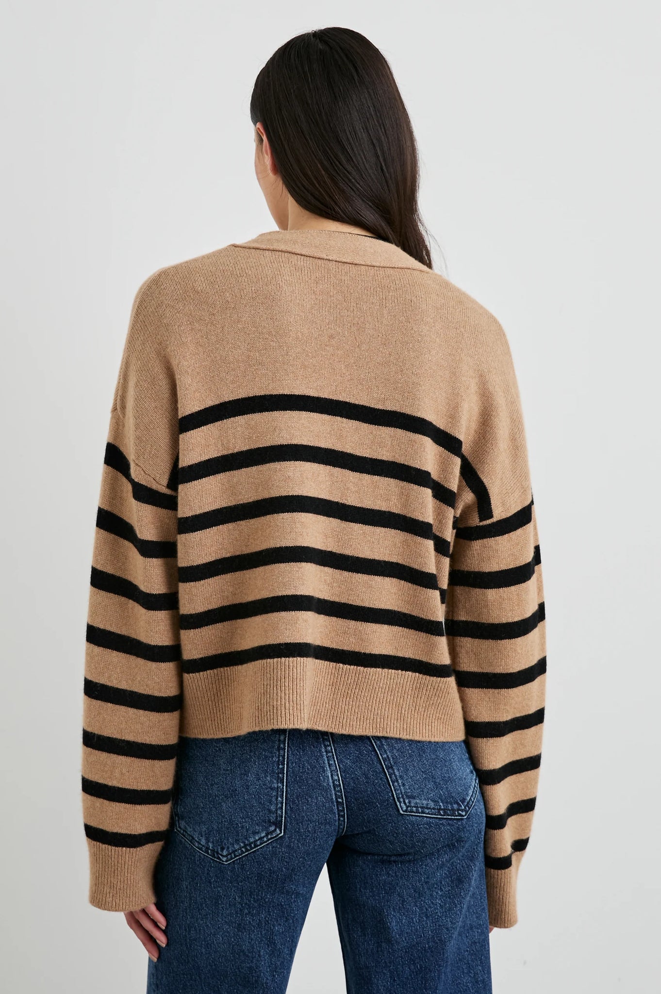 Geneva Cardigan in Camel Black Stripe