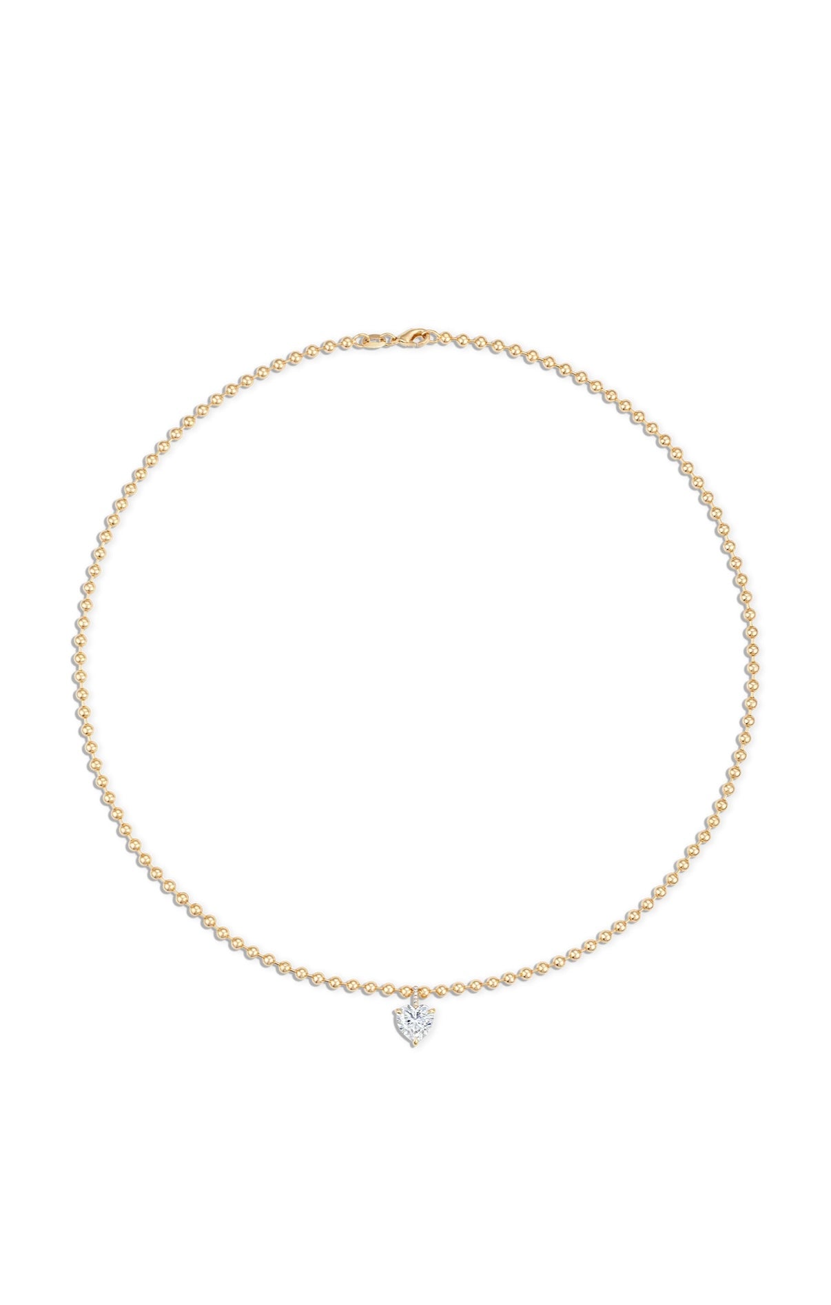 Heart Pendant Ball Chain Necklace White in Gold | 16"