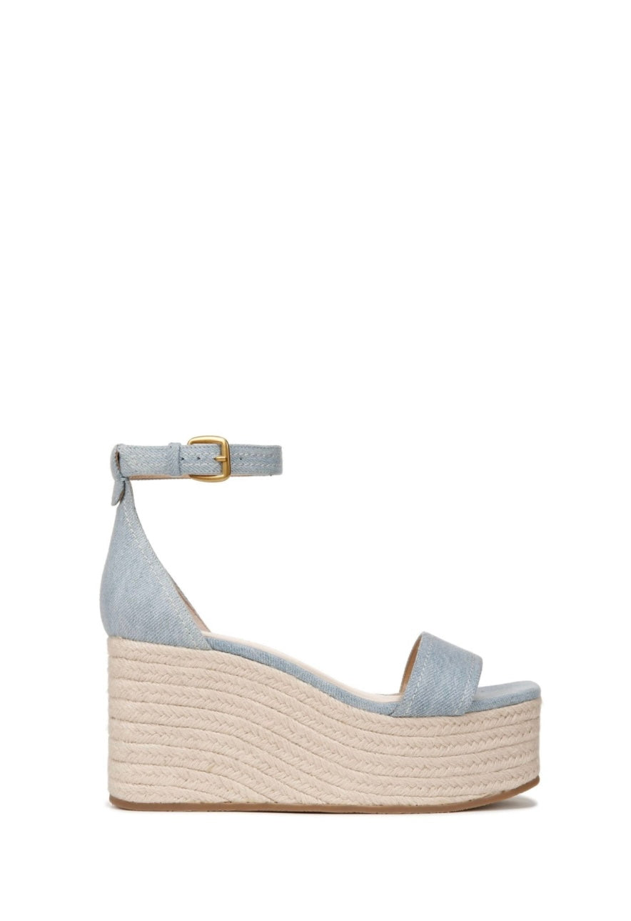 Gianna Raffia Wedge Sandal in Denim