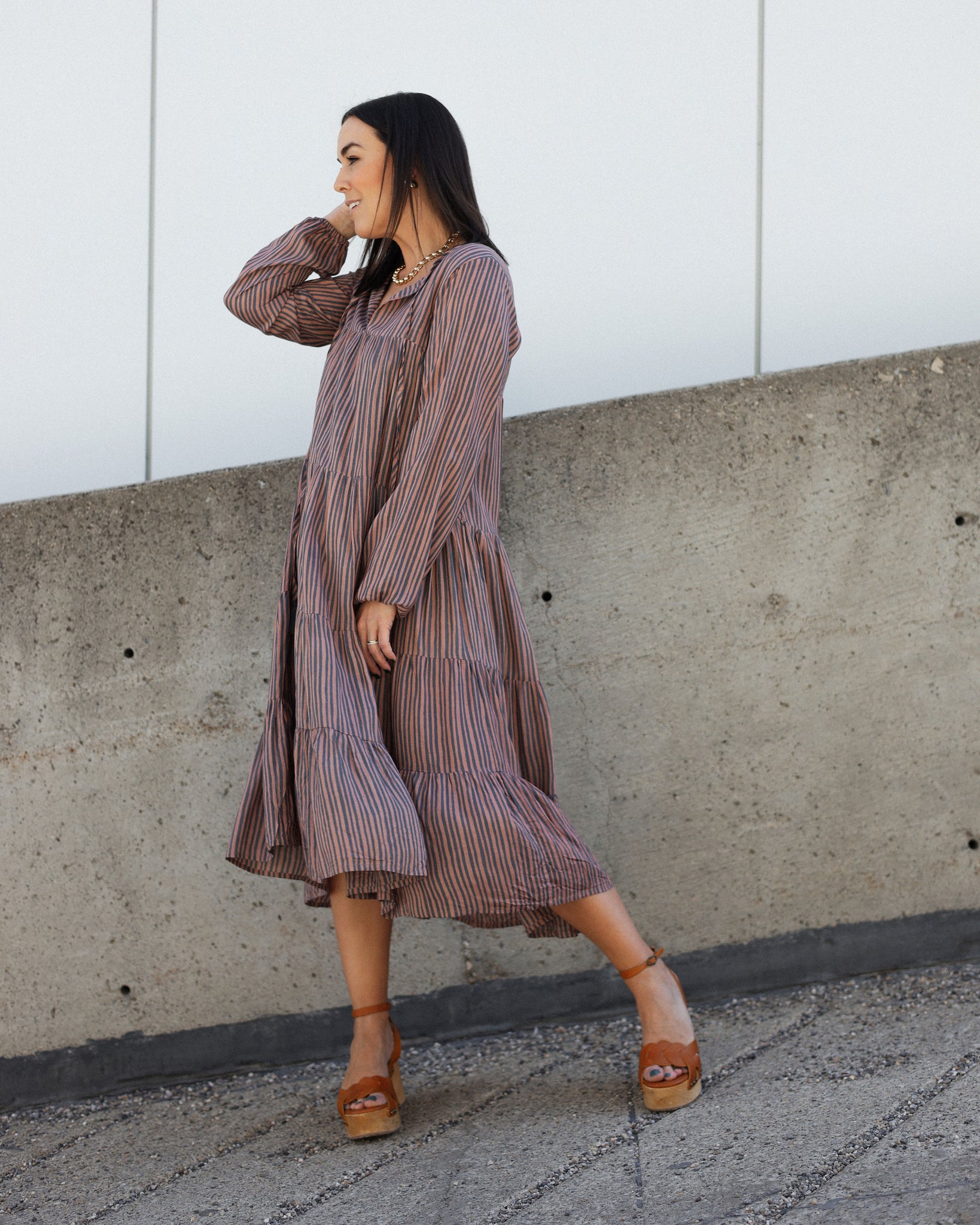 Elisha Dress in Painted Stripe Clay