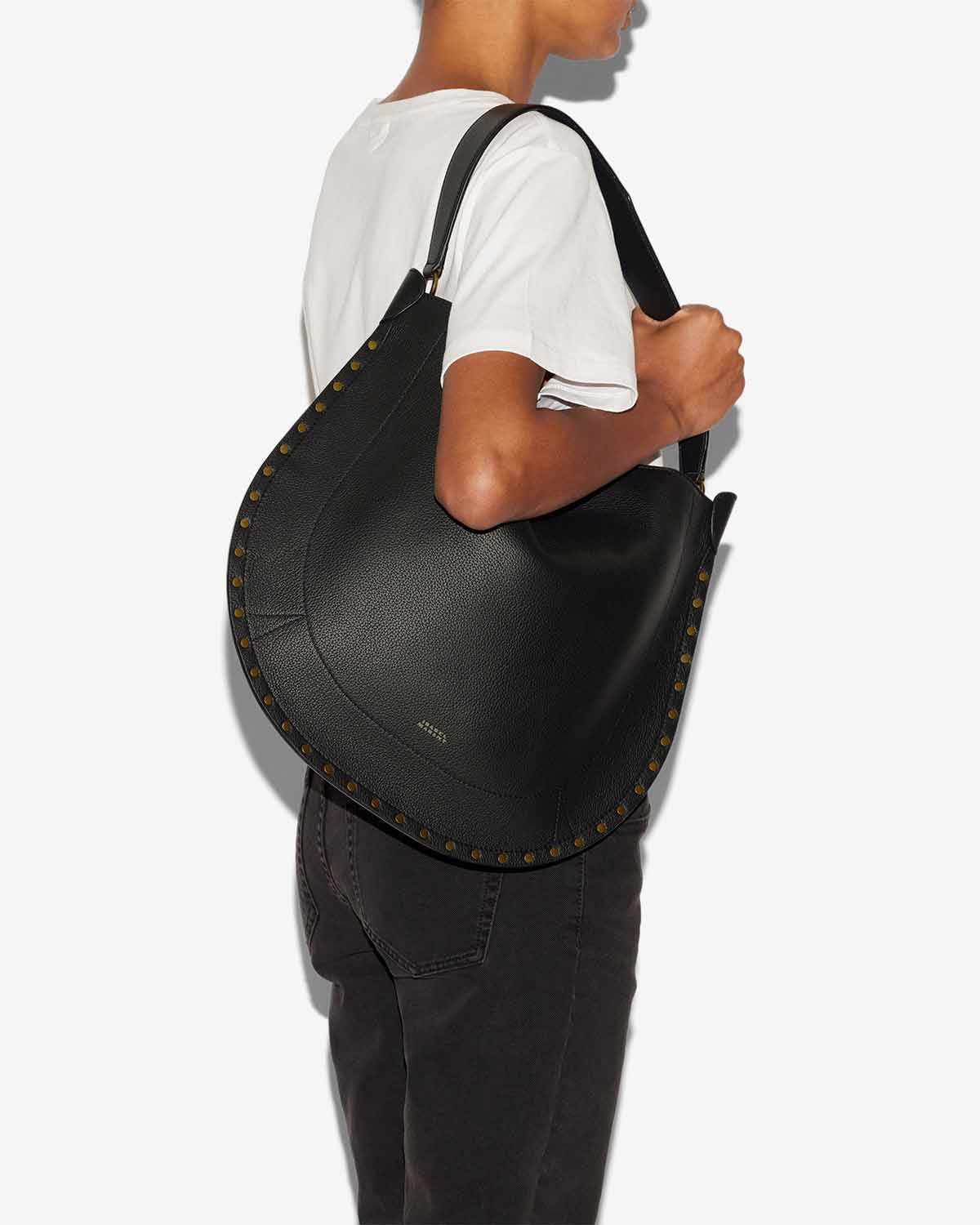 Oskan Hobo Soft Bag in Grained Leather in Black