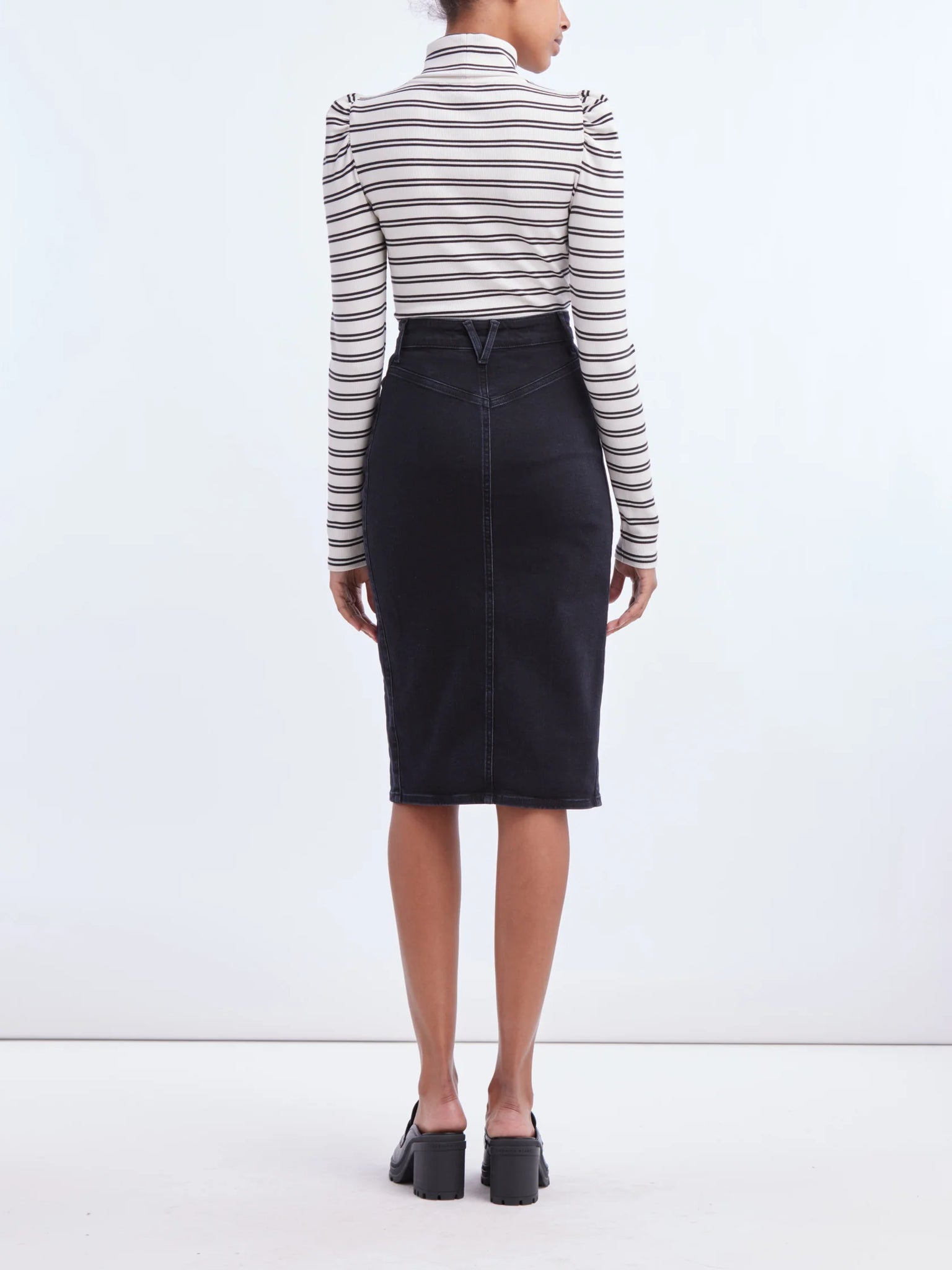 Herron Denim Midi Skirt in Washed Onyx