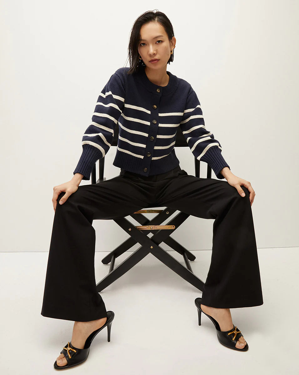 Kylin Striped Cardigan in Navy Ecru