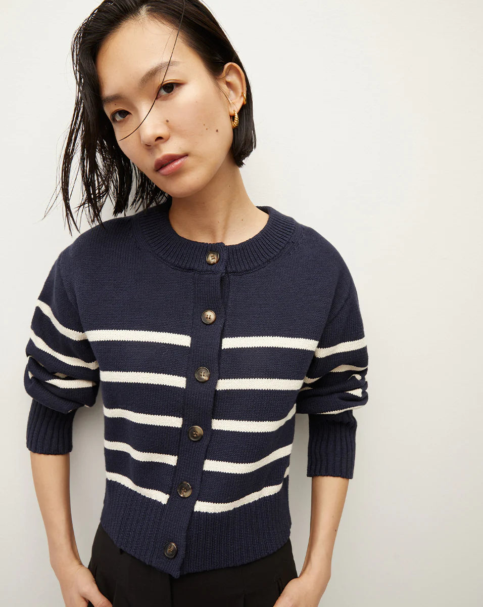 Kylin Striped Cardigan in Navy Ecru