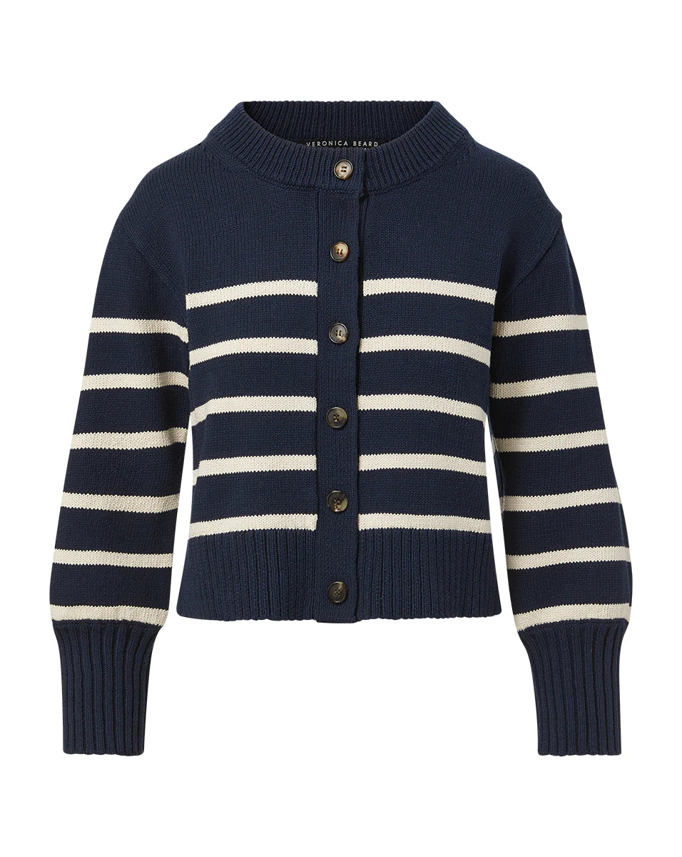 Kylin Striped Cardigan in Navy Ecru