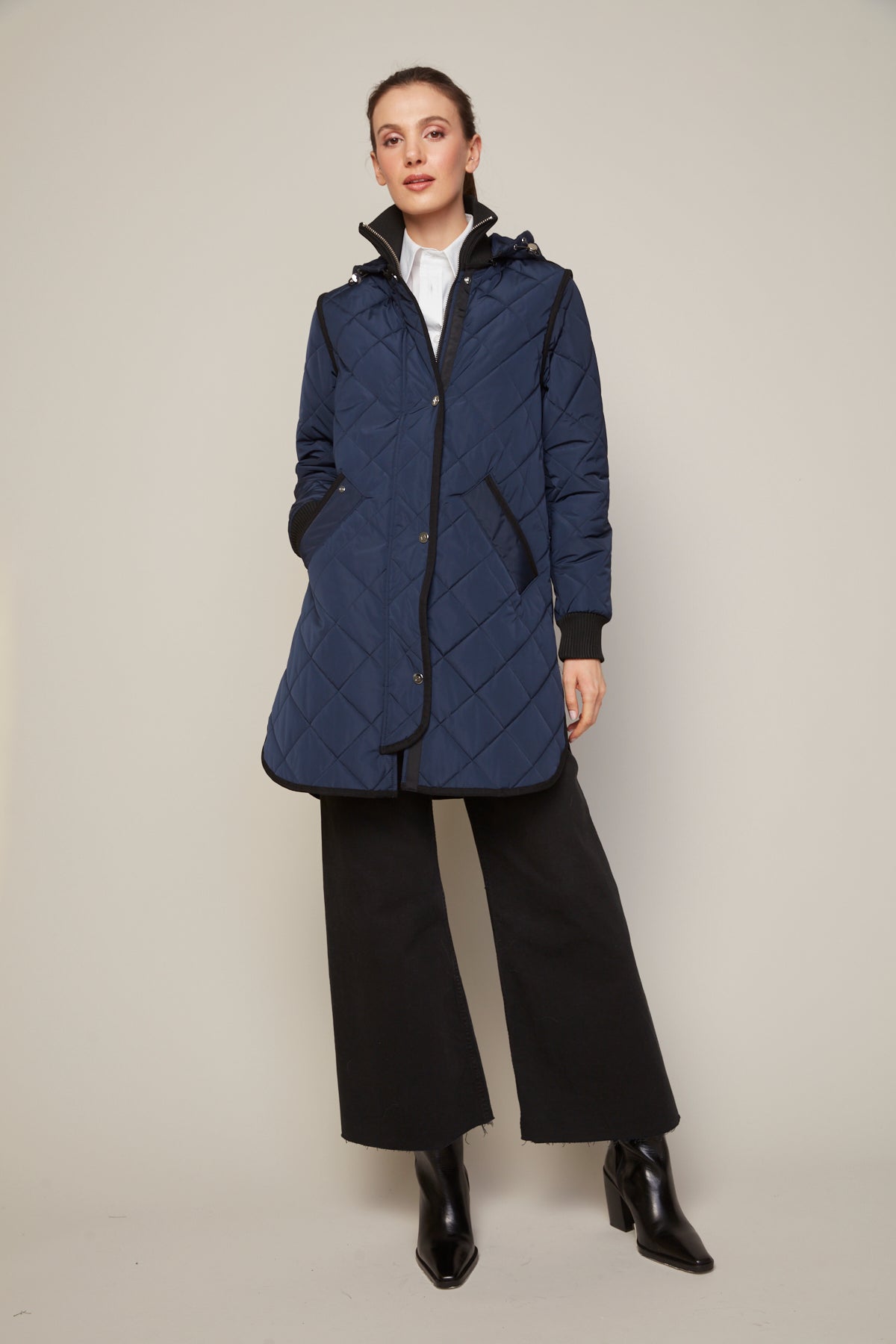 Libby Quilted Coat in Navy