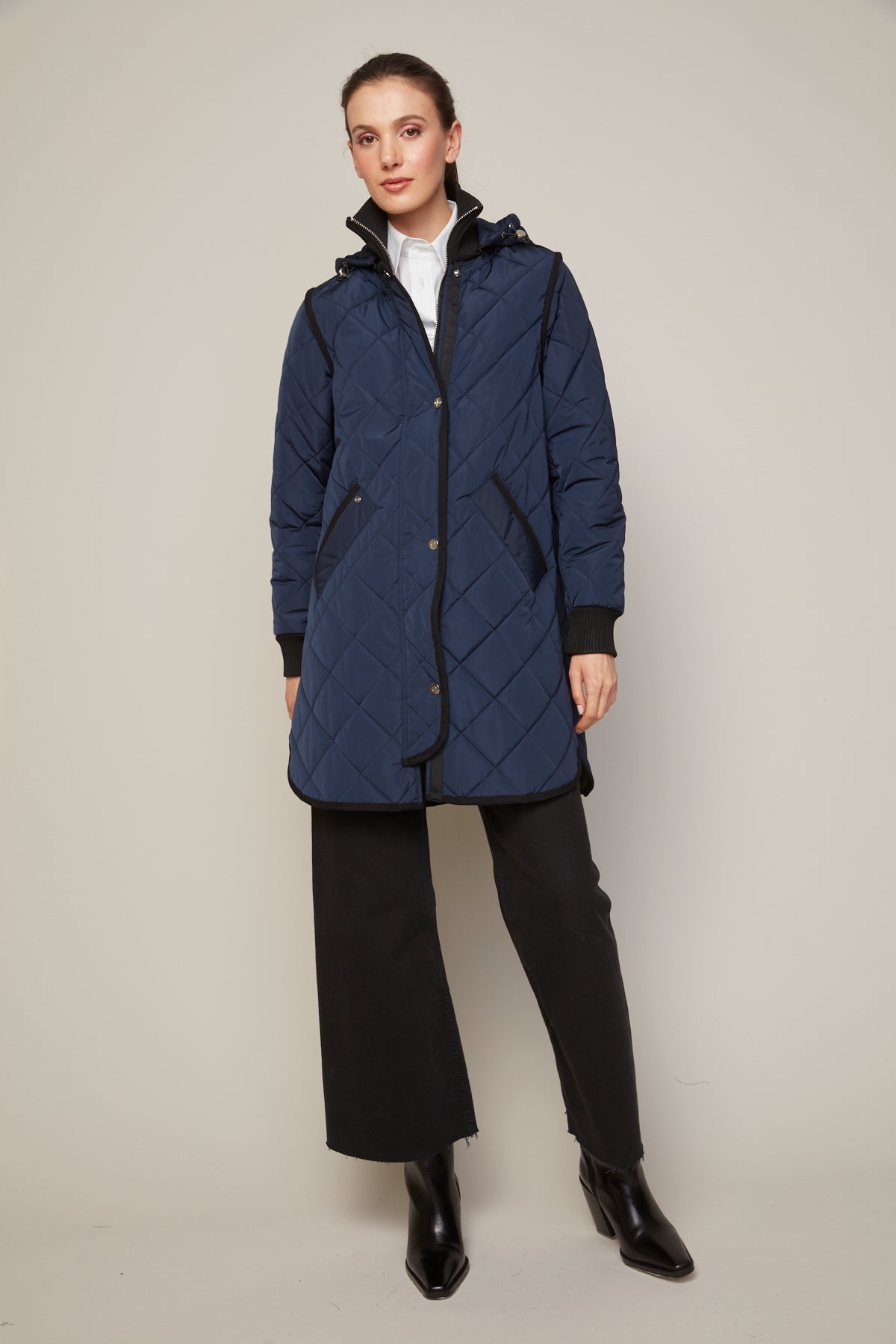 Libby Quilted Coat in Navy