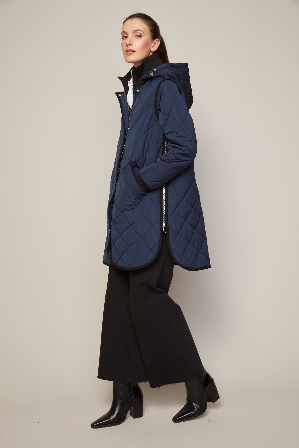 Libby Quilted Coat in Navy