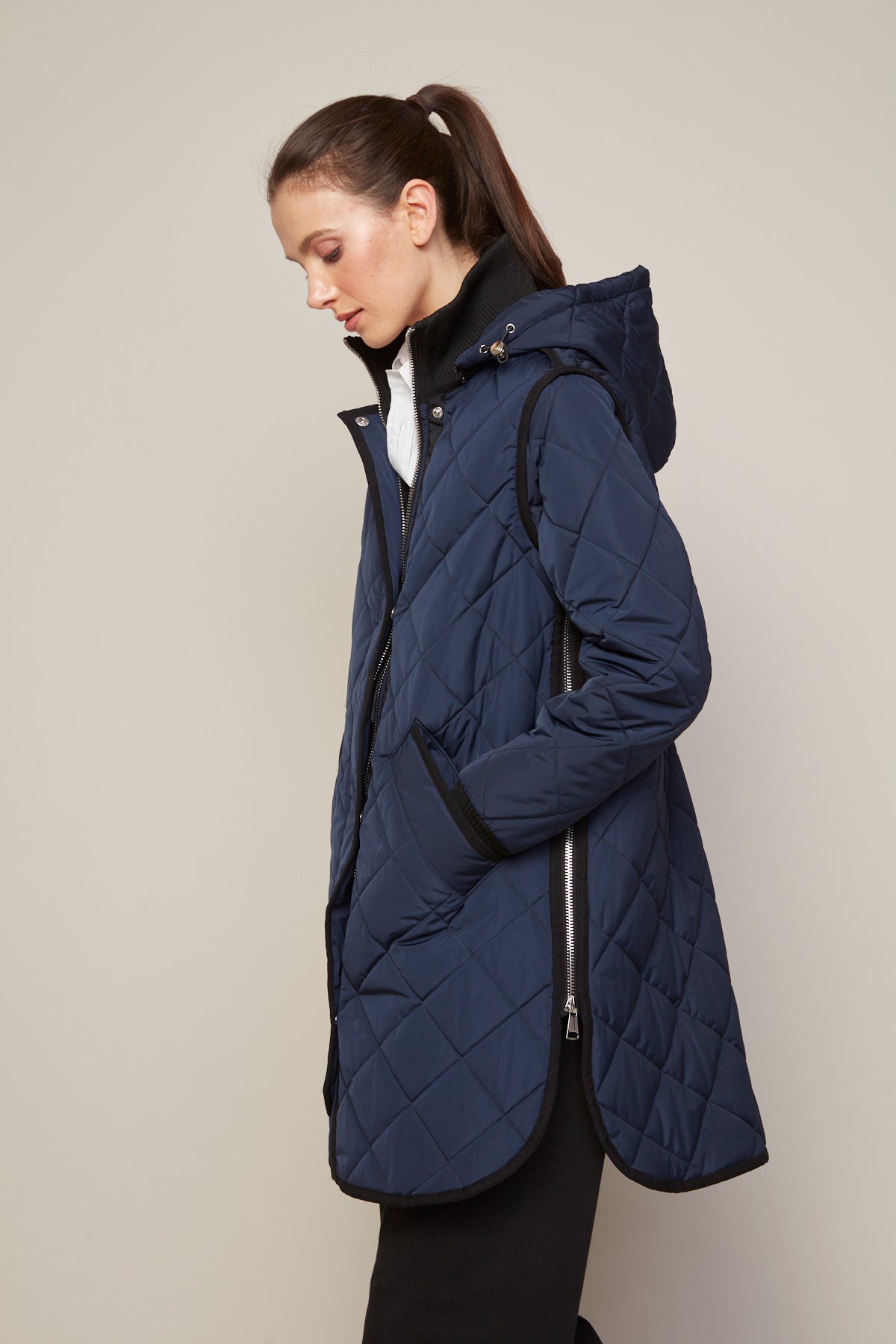Libby Quilted Coat in Navy