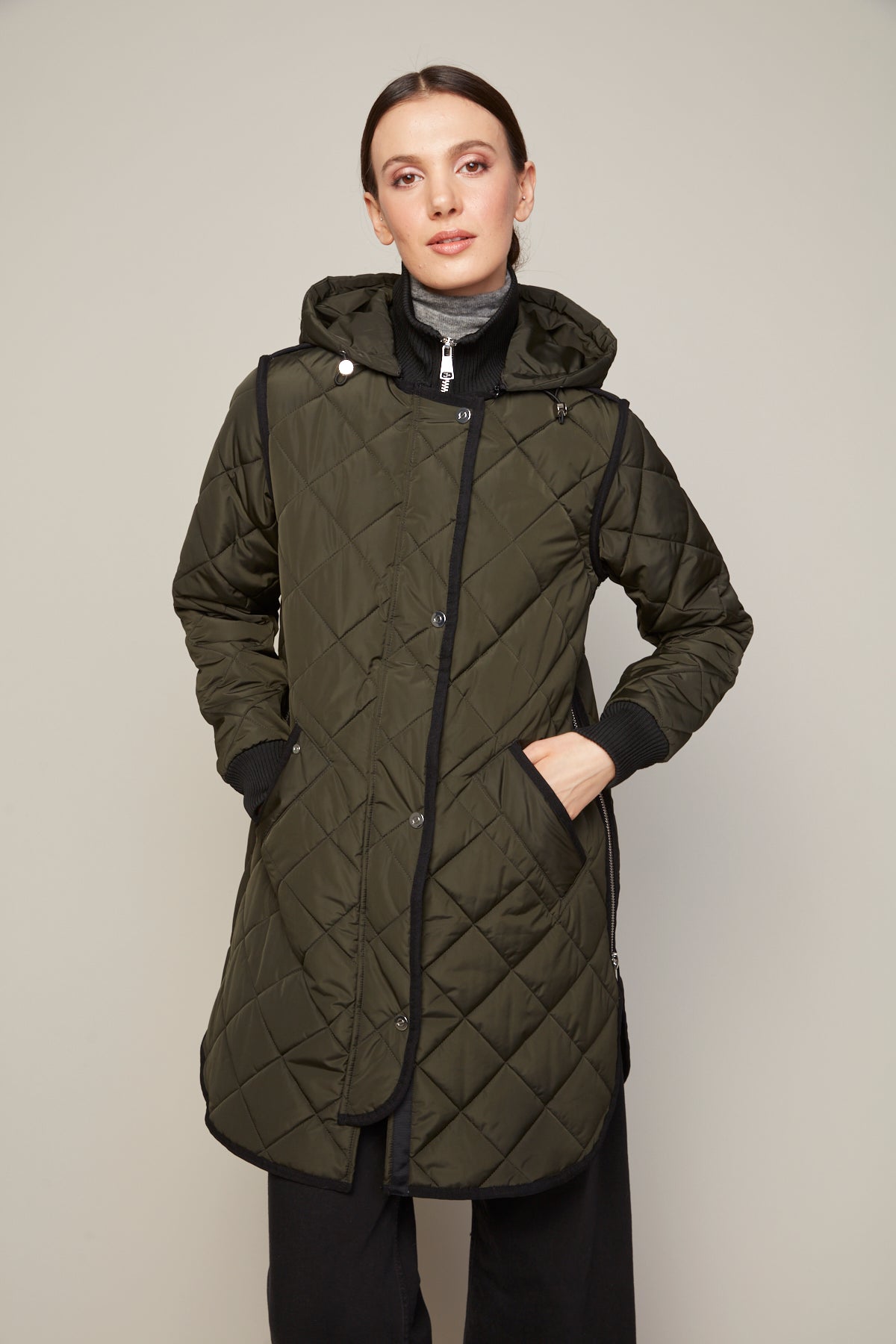 Libby Quilted Coat in Forest Green
