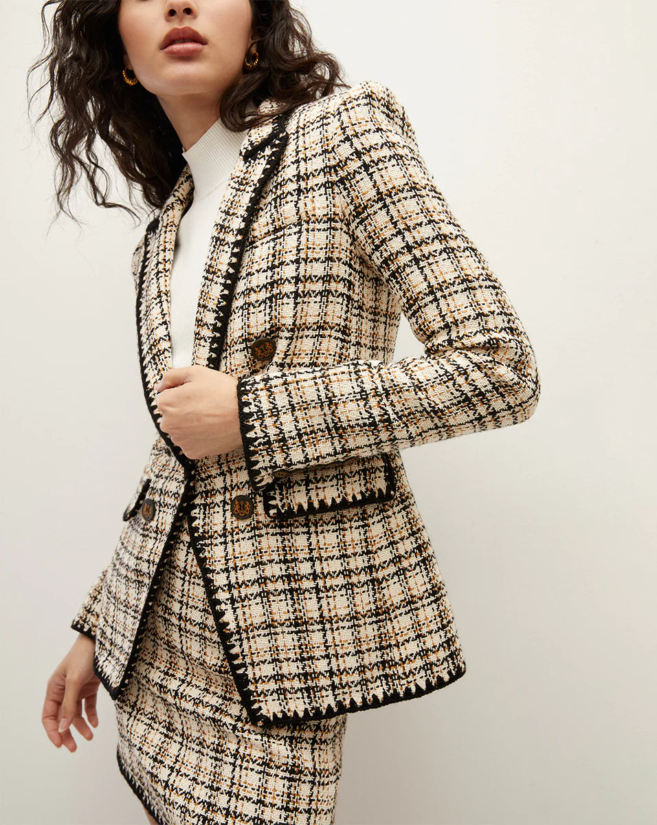 Lawrence Crochet-Trim Tweed Dickey Jacket in Ecru Ochre