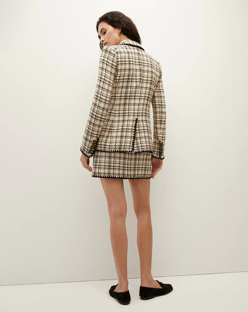Lawrence Crochet-Trim Tweed Dickey Jacket in Ecru Ochre