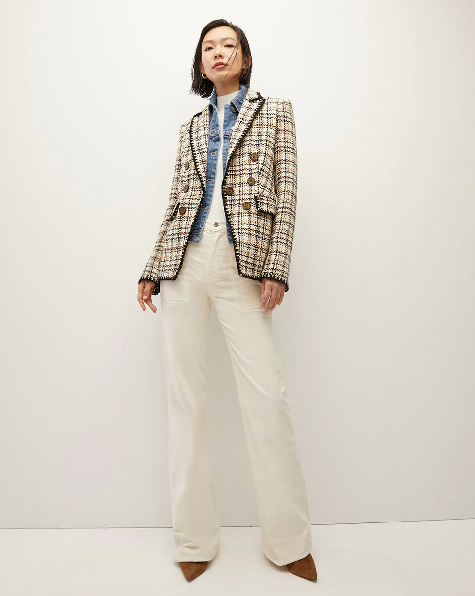 Lawrence Crochet-Trim Tweed Dickey Jacket in Ecru Ochre