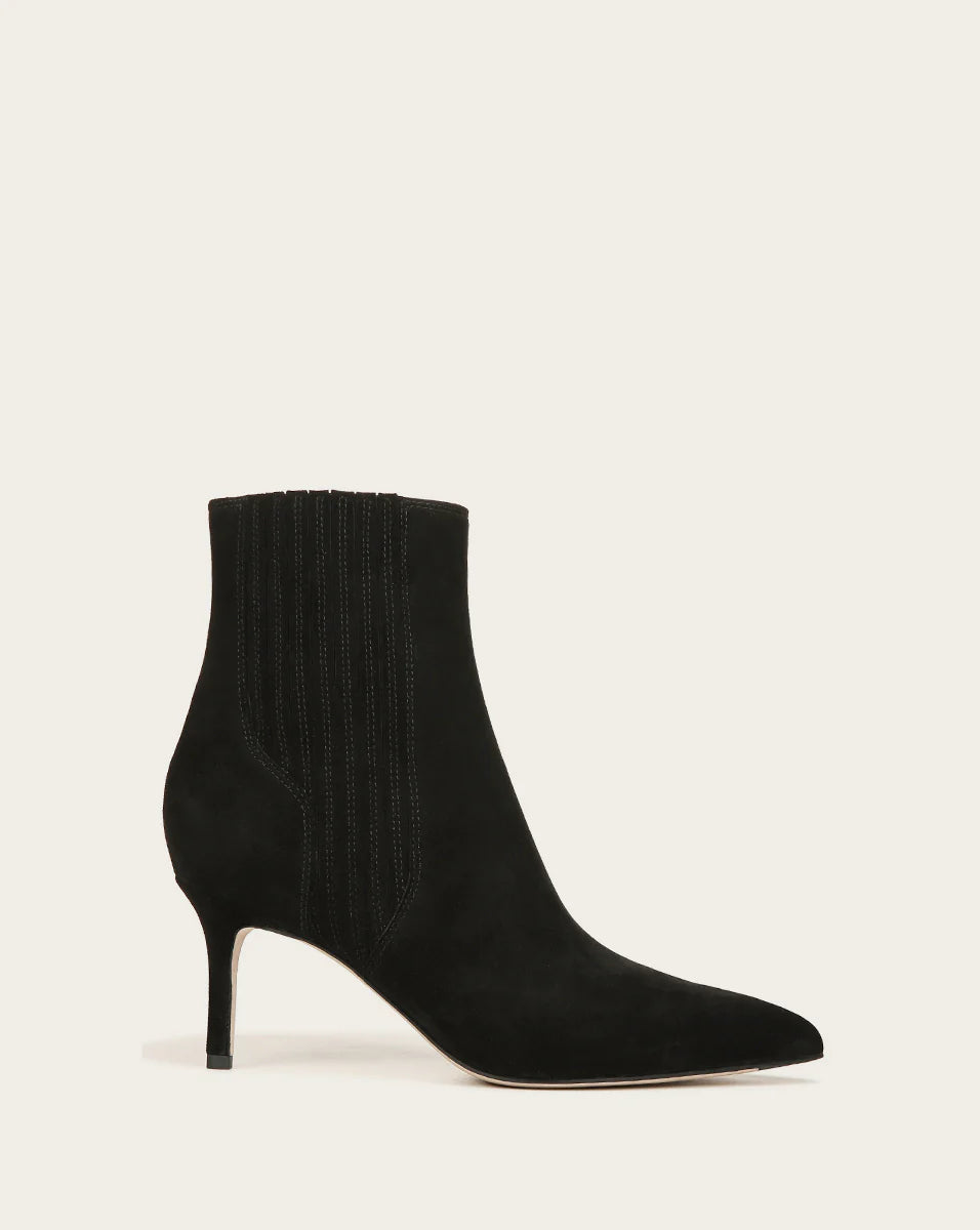 Lisa Mid-Heel Suede Bootie in Black