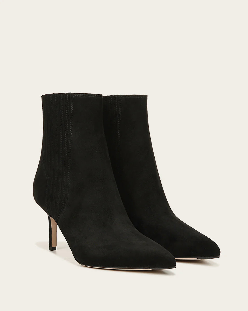 Lisa Mid-Heel Suede Bootie in Black