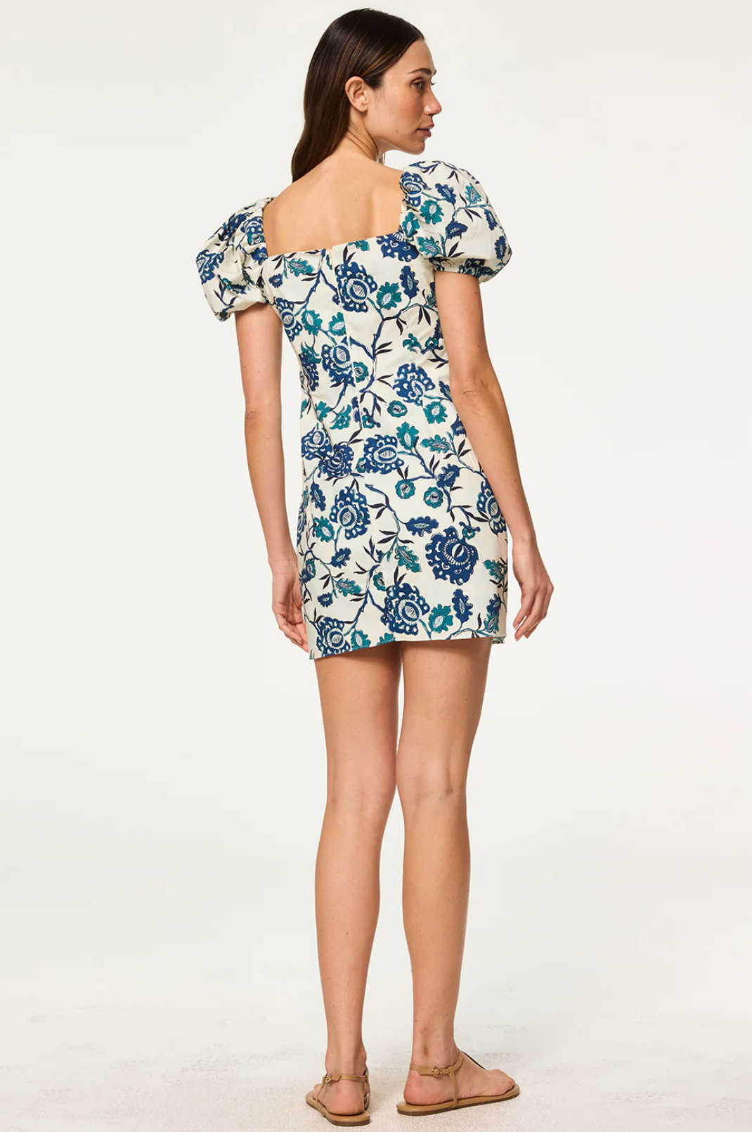 Analie Dress in Indigo Teal Blooms Poplin