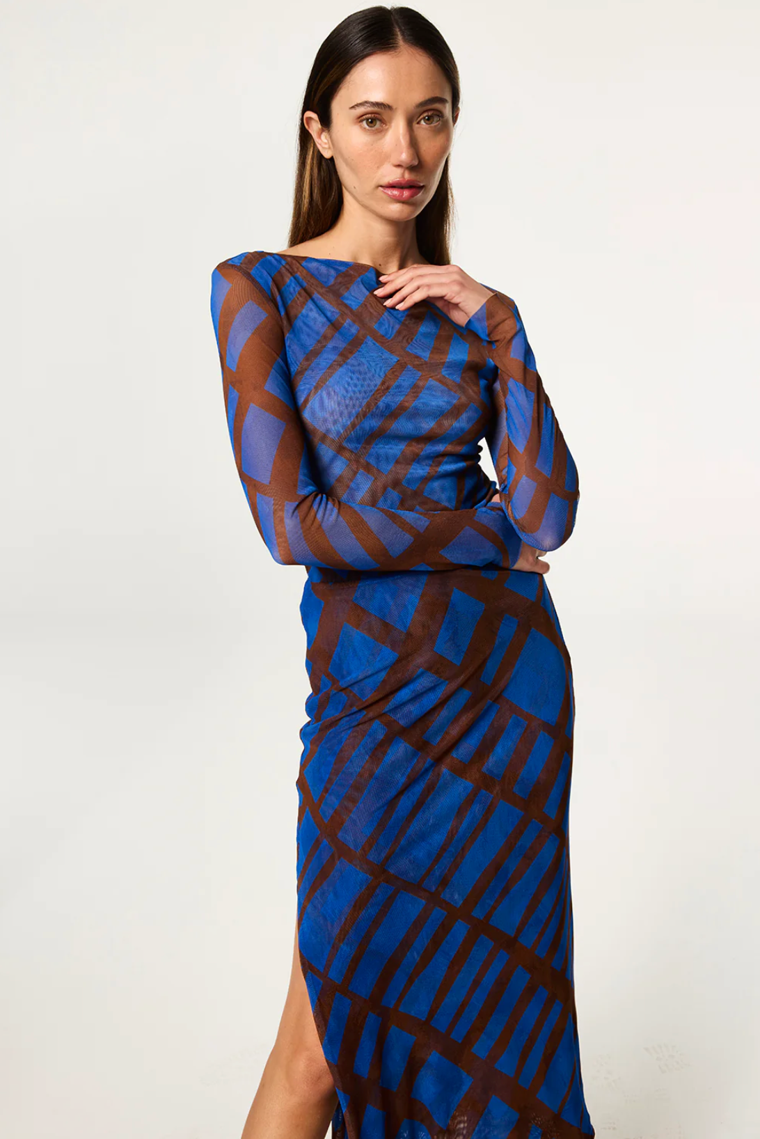 Lira Top in Blue/Brown Matrix Mesh