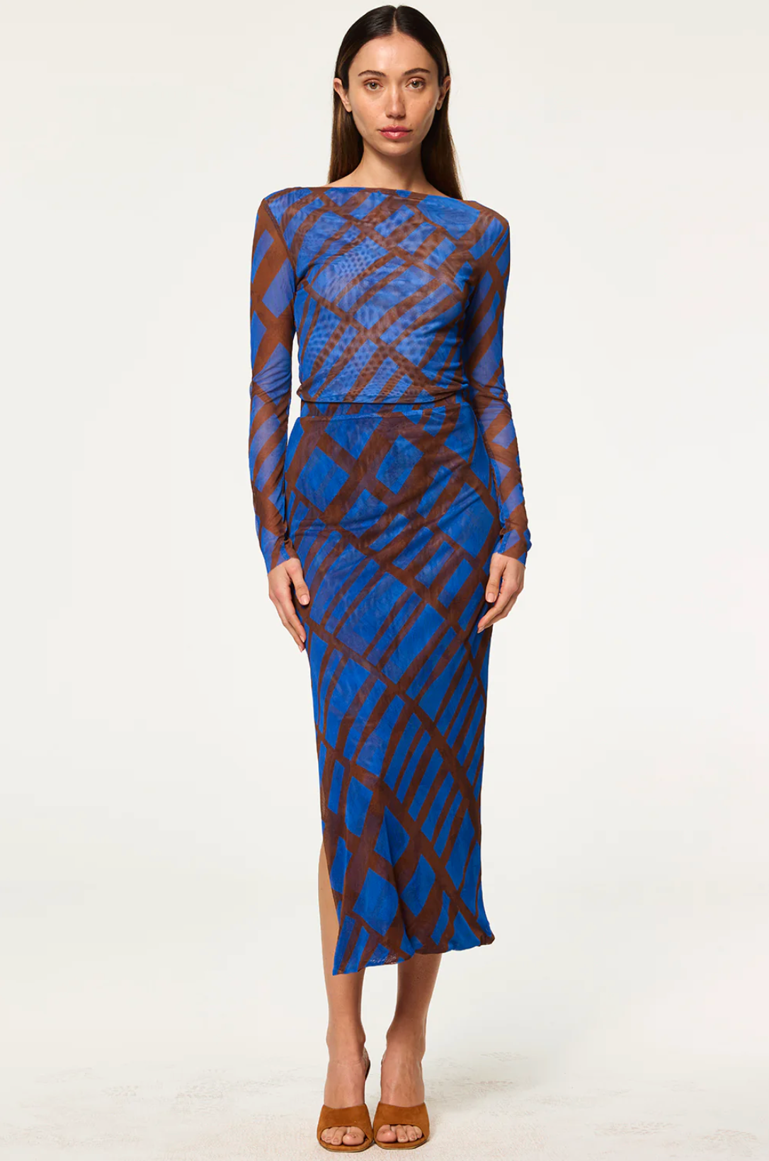 Lira Top in Blue/Brown Matrix Mesh