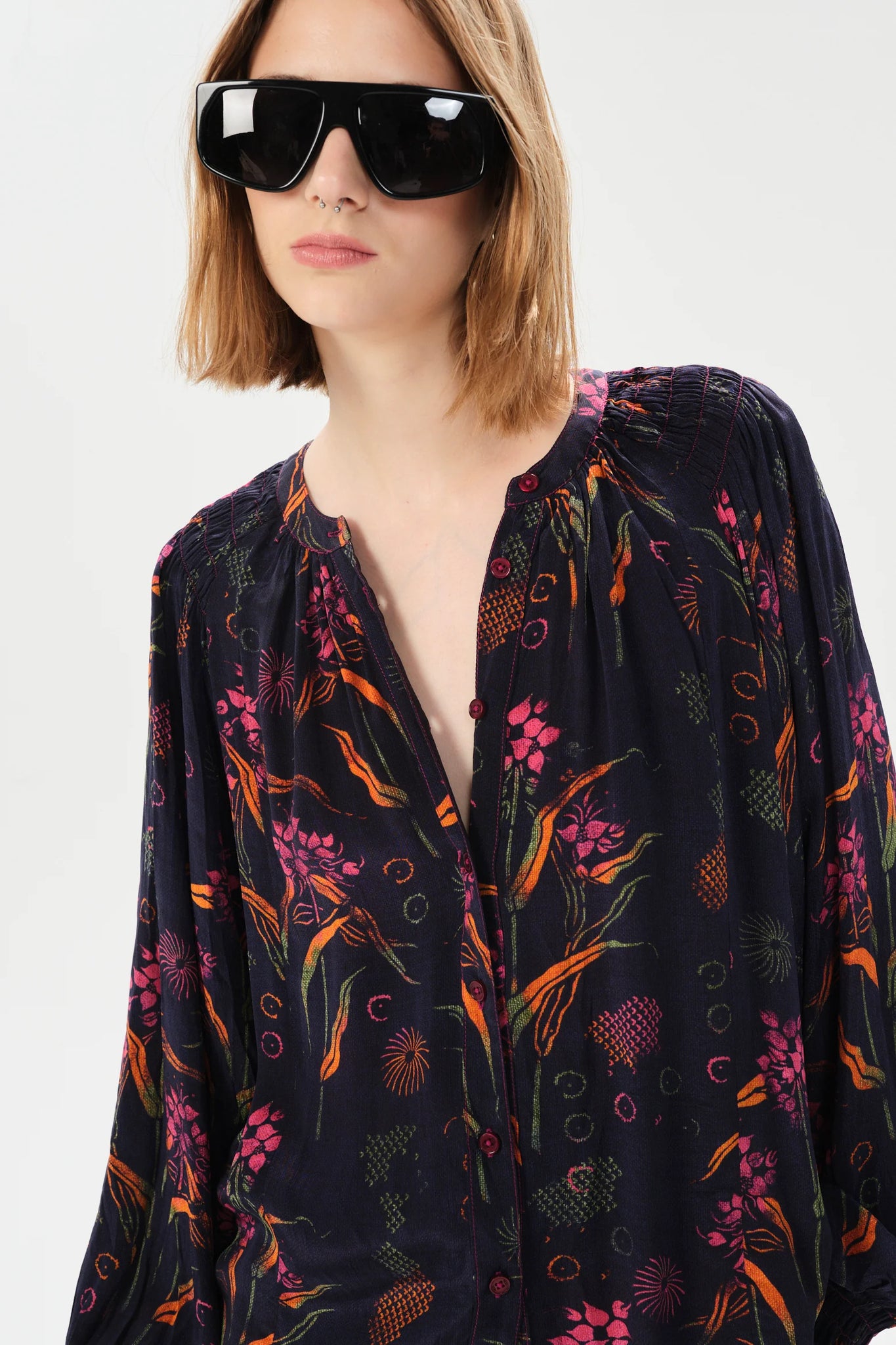 Arrecifes Julieta Blouse in Navy