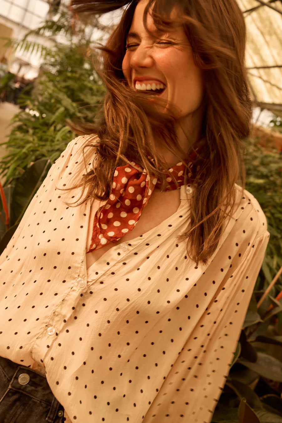 Square Scarf in Polka Dot Cappuccino