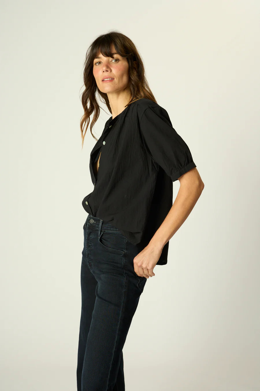 Violet Top in Black Flat Cotton