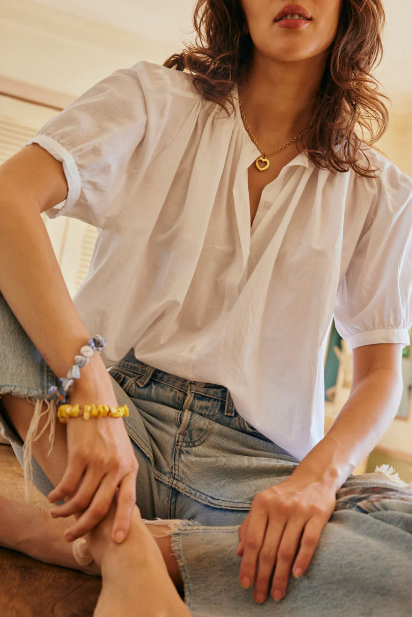 Violet Top in White Flat Cotton