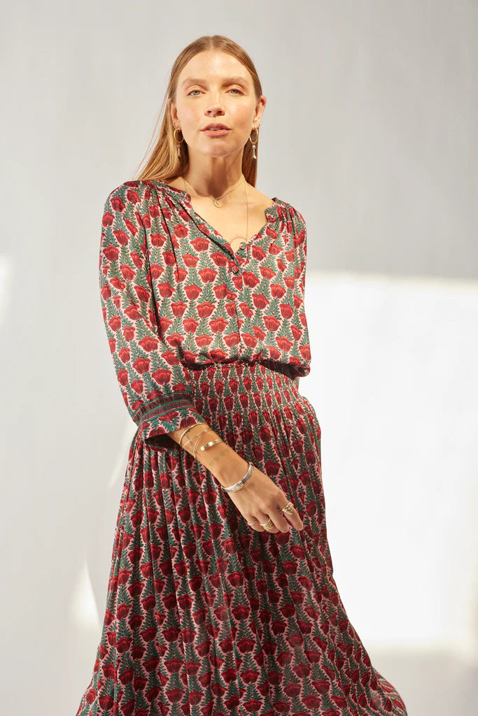 Remy Top in Tulip Print Venetian Red