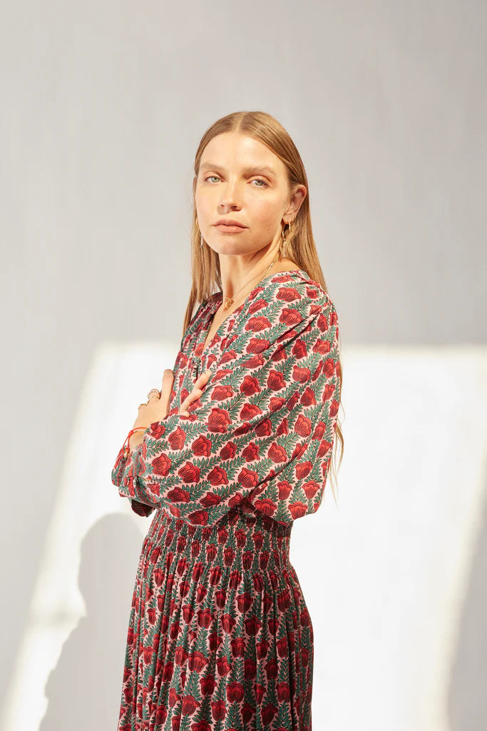 Remy Top in Tulip Print Venetian Red