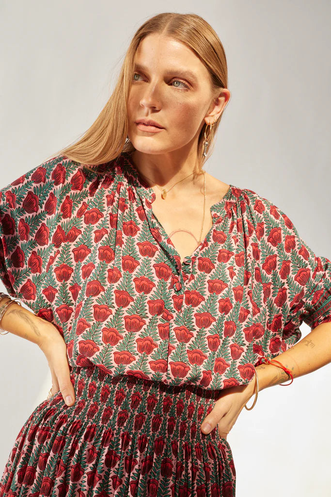 Remy Top in Tulip Print Venetian Red