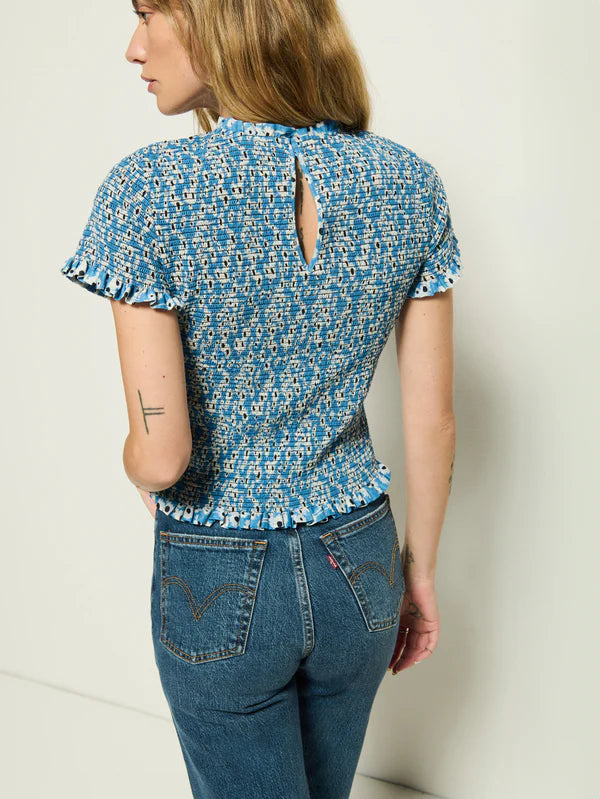 Evie Smocked Top in Blue Hazy Daisy