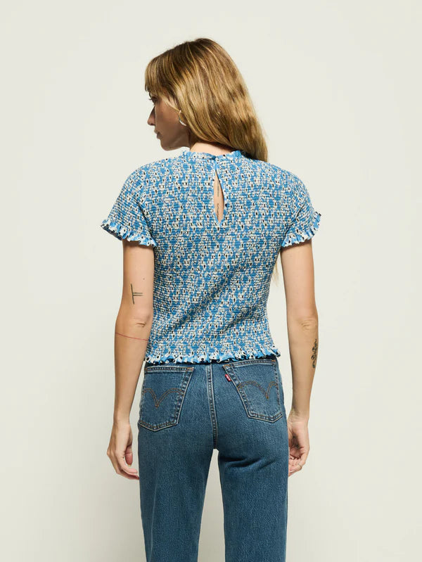 Evie Smocked Top in Blue Hazy Daisy