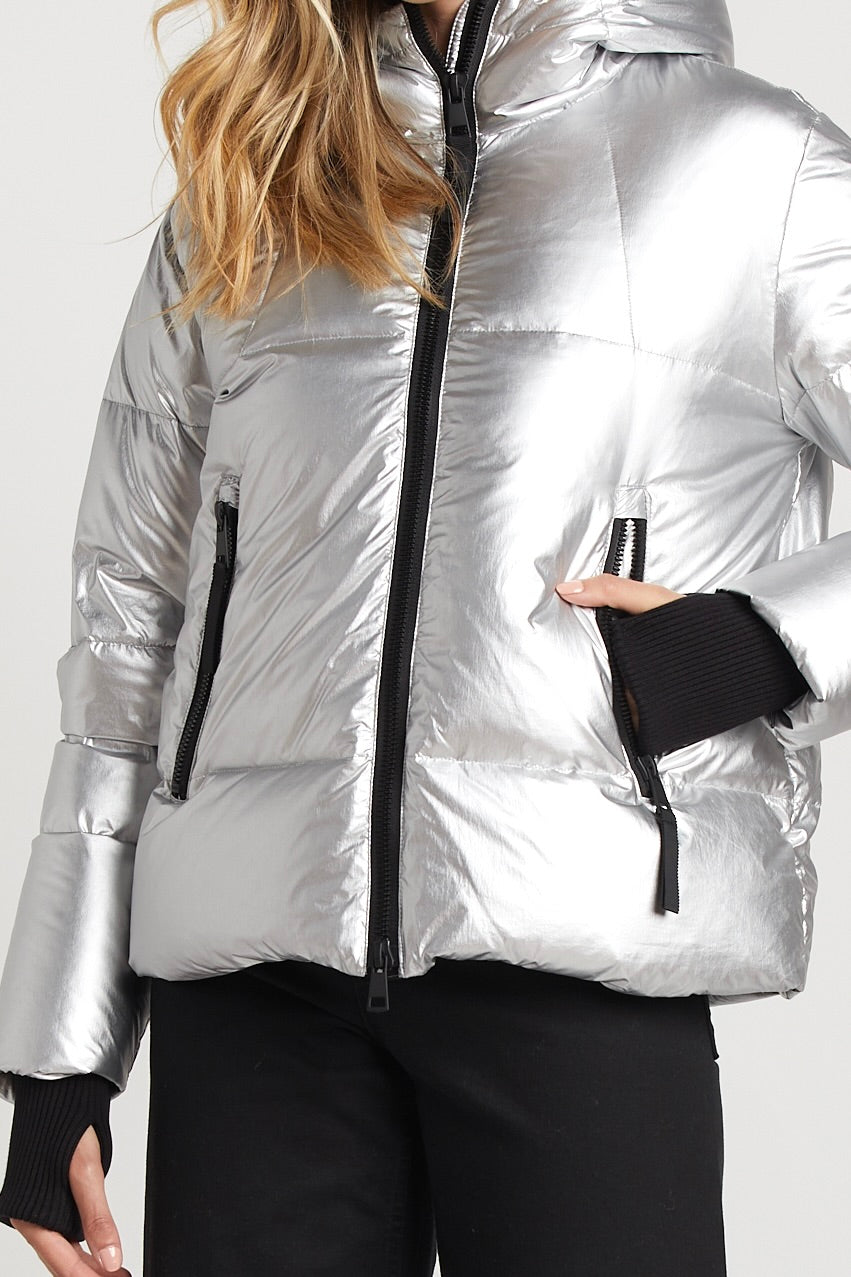 Pacific Down Hooded Jacket in Silver