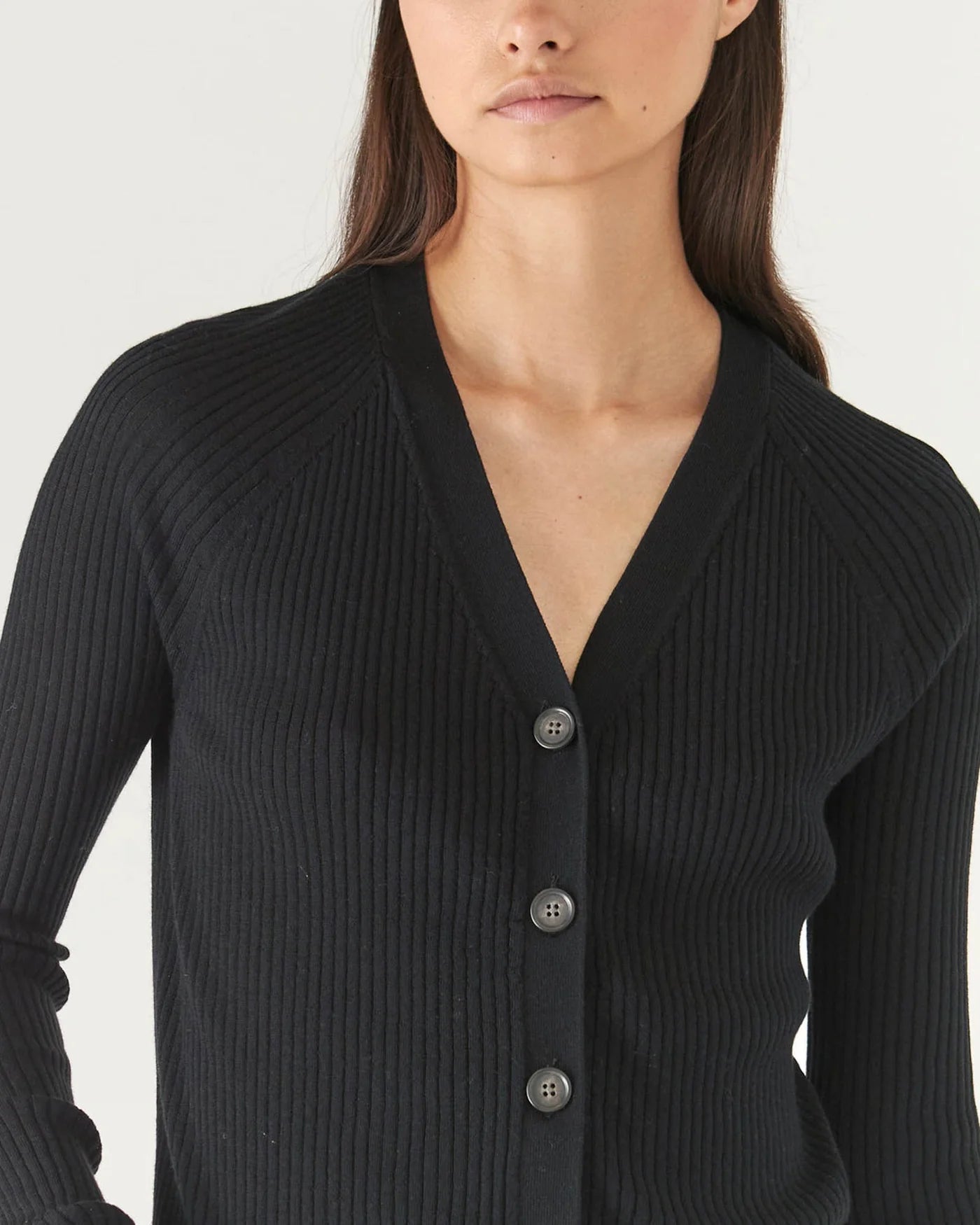 Cotton Cupro Ribbed Cardigan in Black