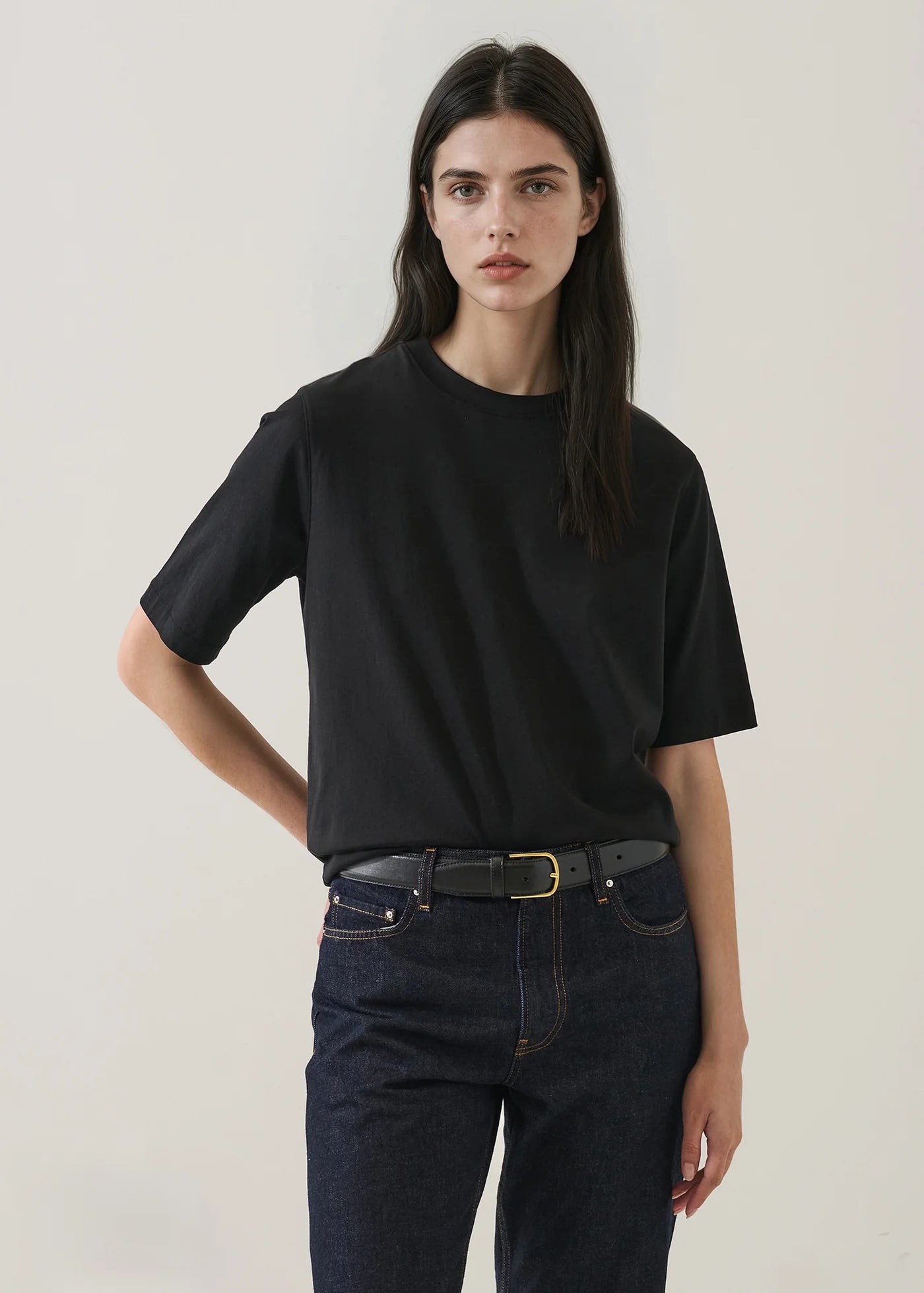 Cotton Relaxed Crew in Black