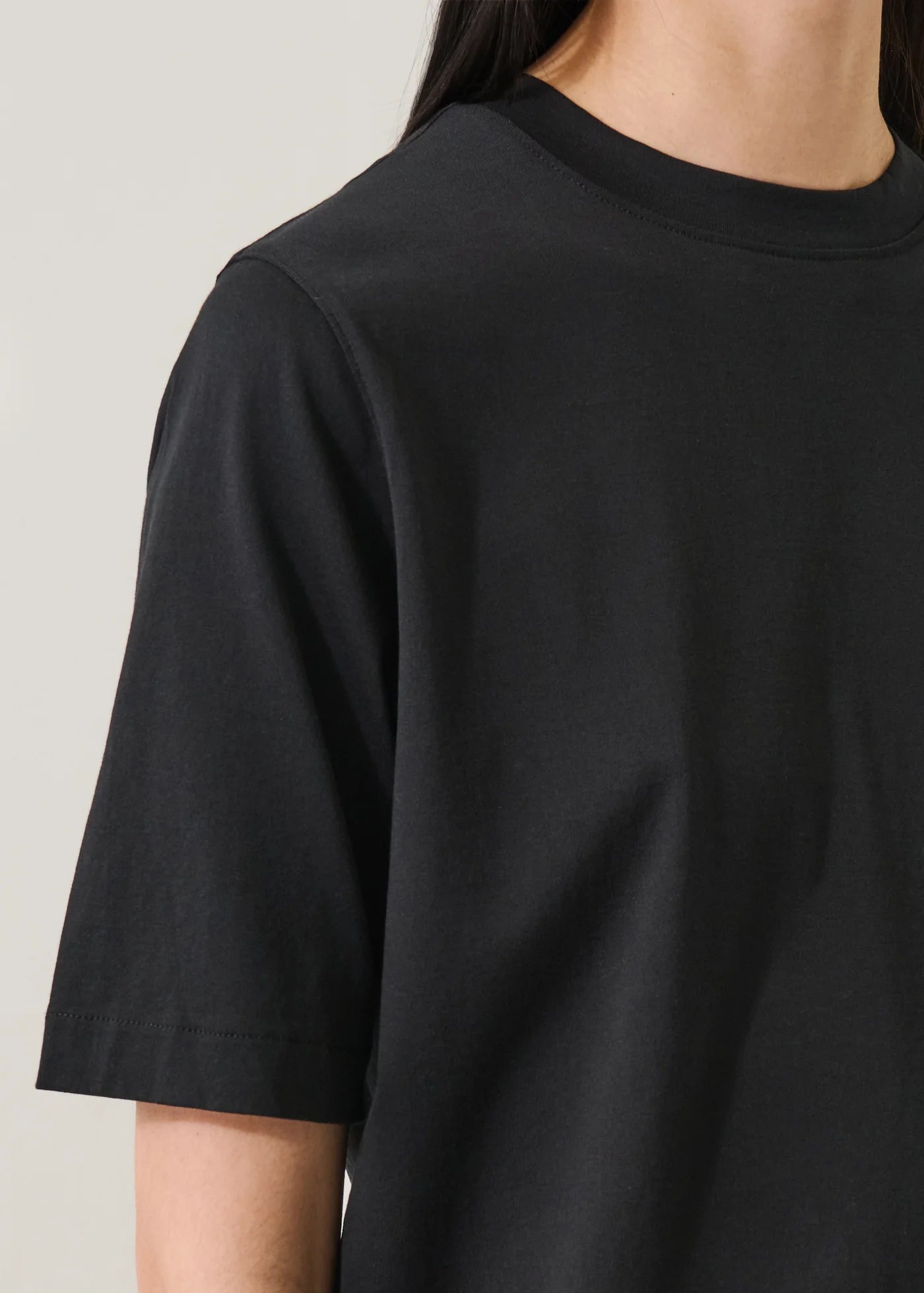 Cotton Relaxed Crew in Black