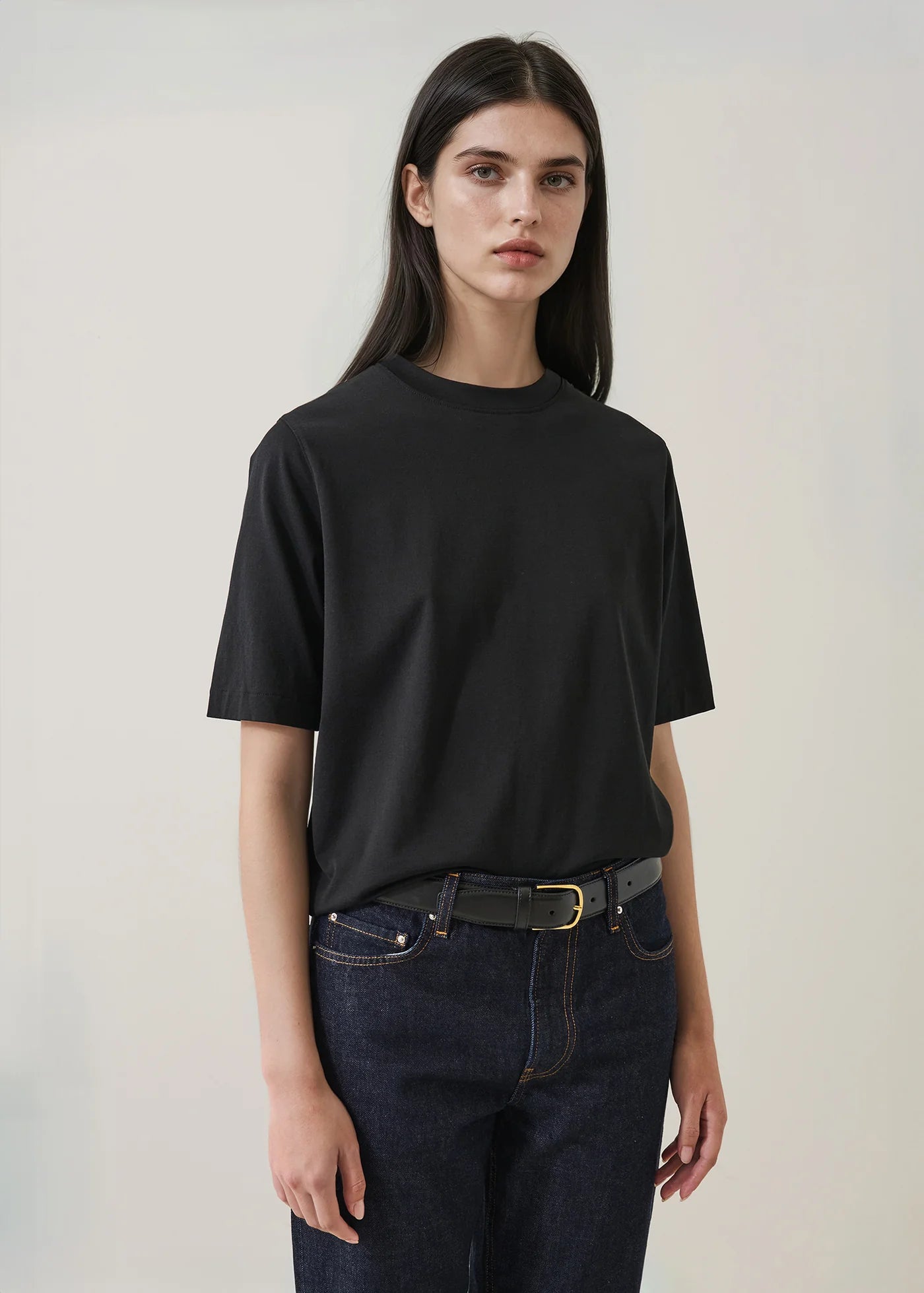 Cotton Relaxed Crew in Black