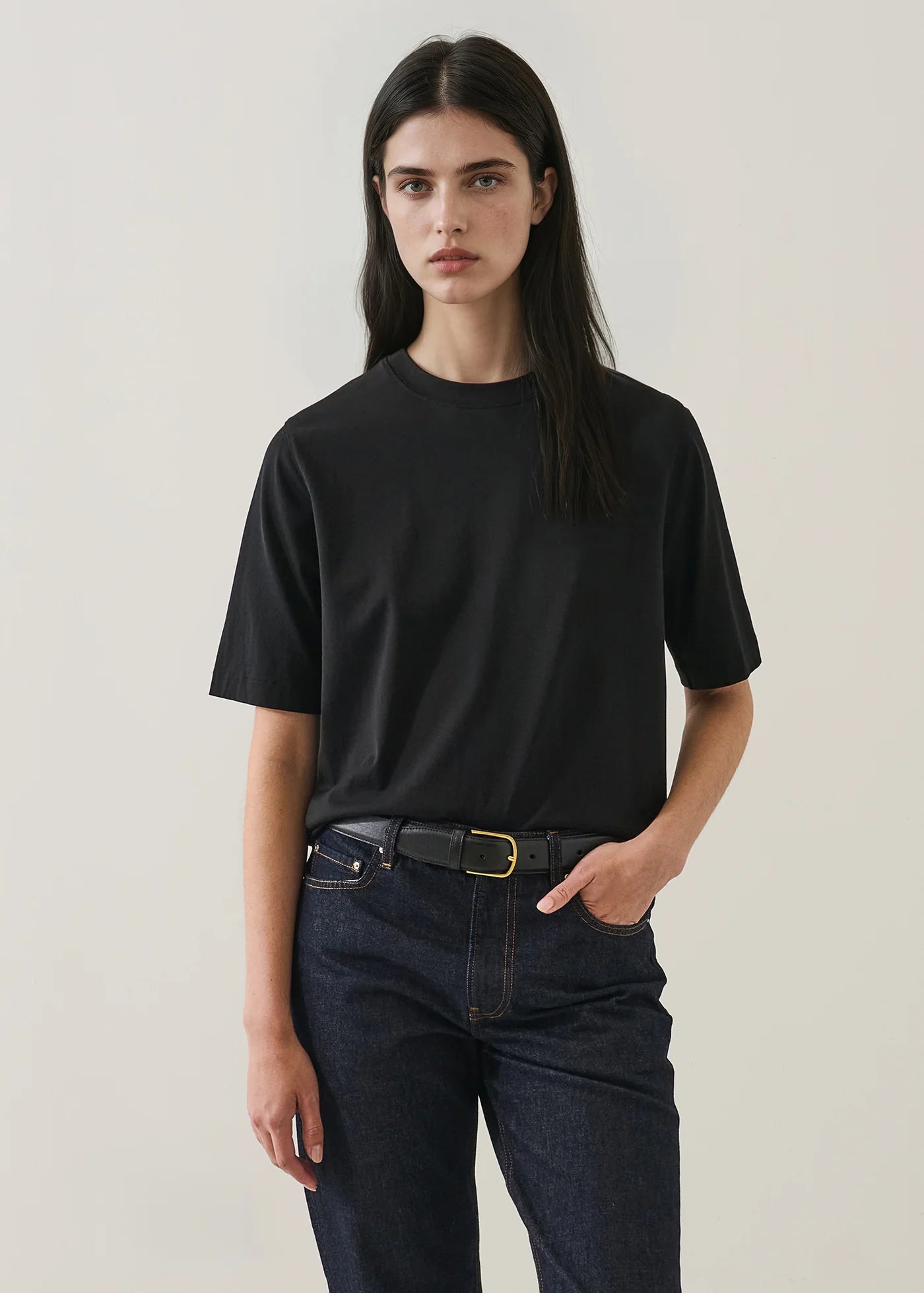 Cotton Relaxed Crew in Black