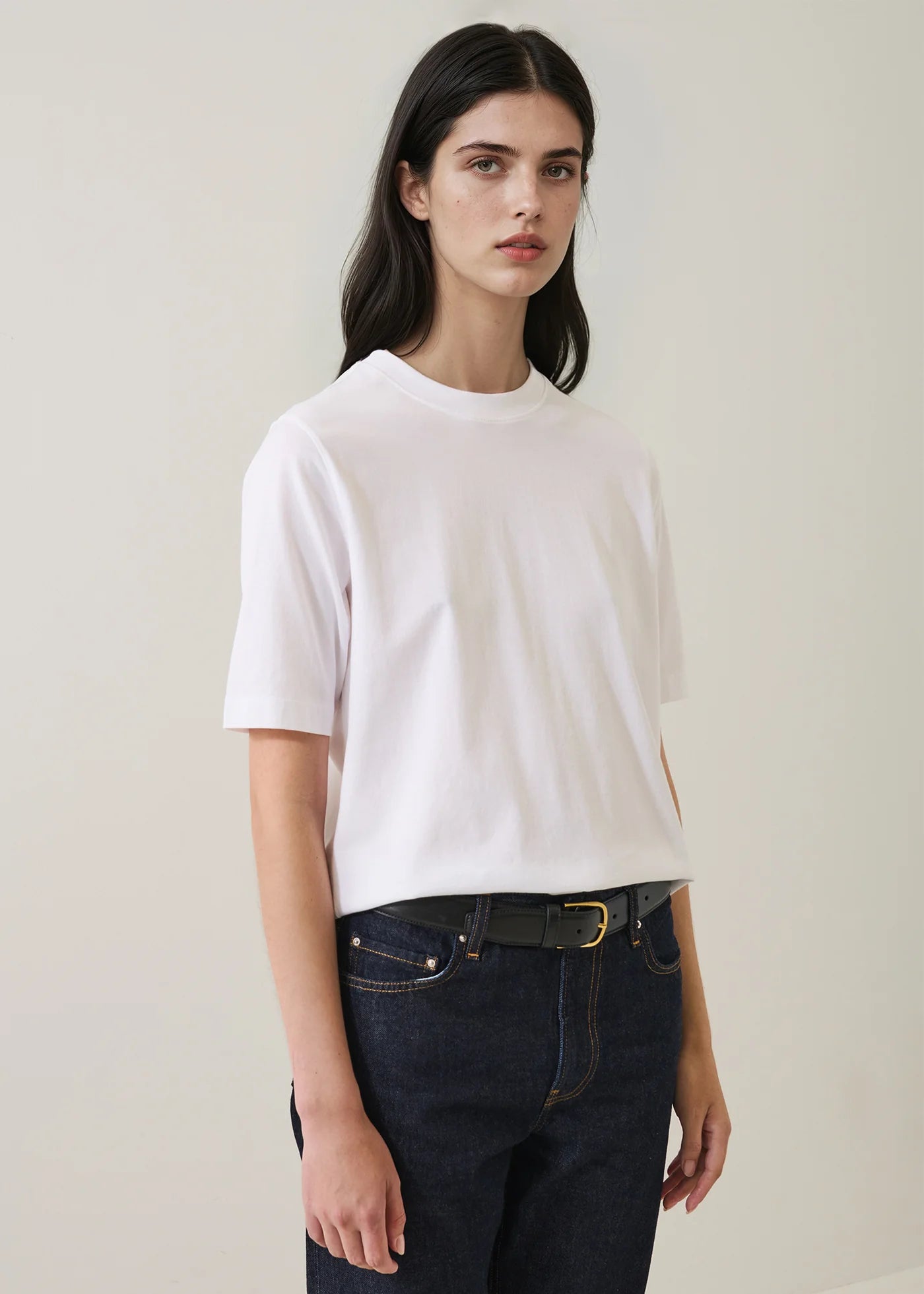 Cotton Relaxed Crew in White
