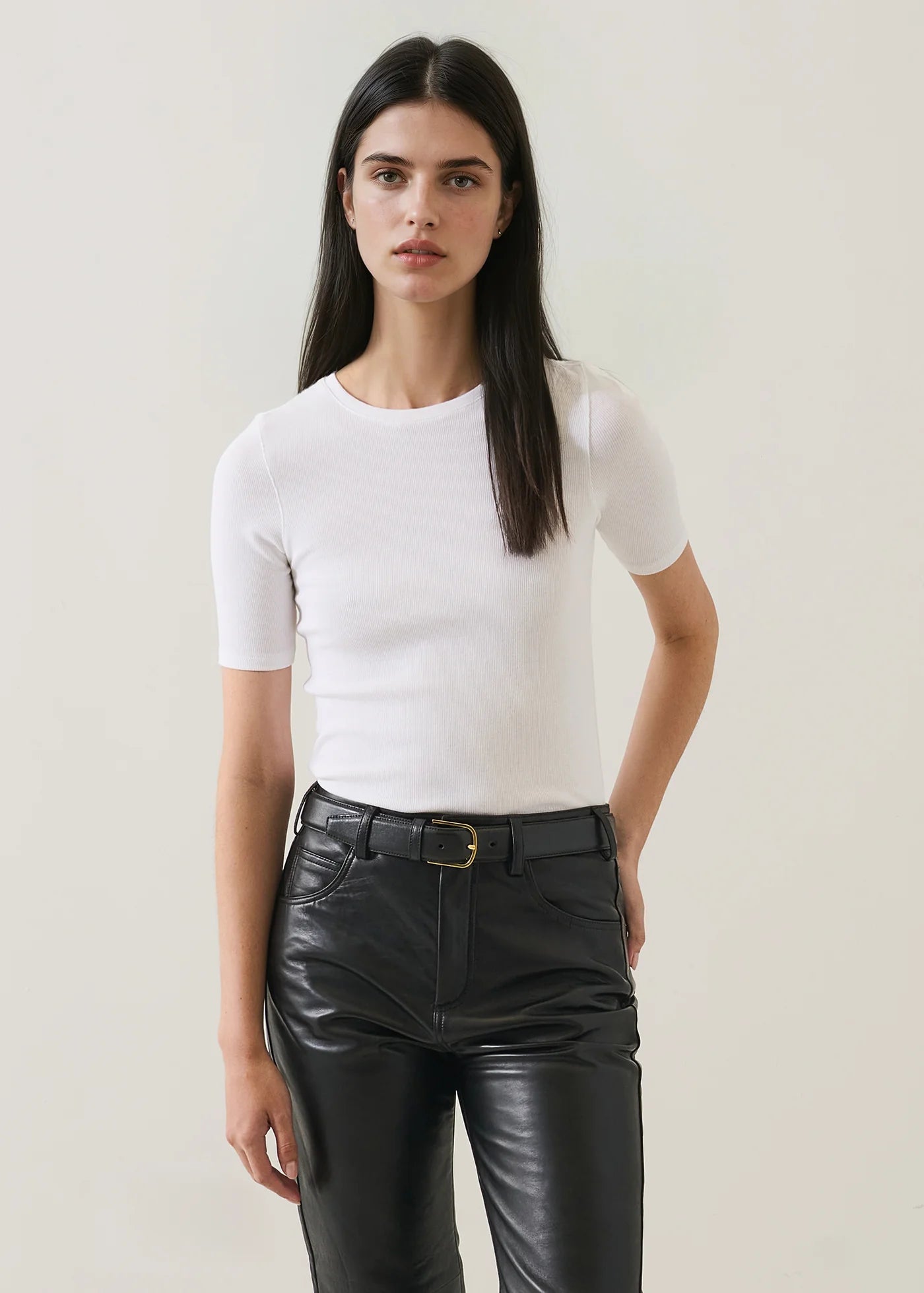Pima Cotton Stretch Ribbed T-Shirt in White