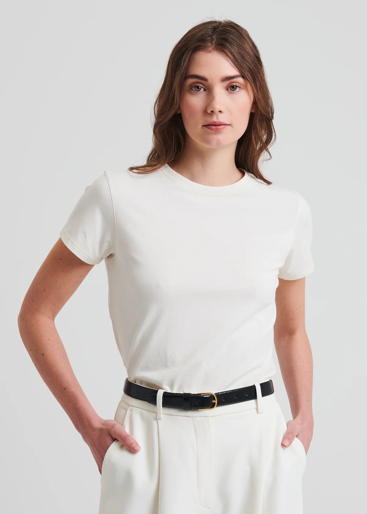 Pima Cotton Stretch Slim T-Shirt in Chalk