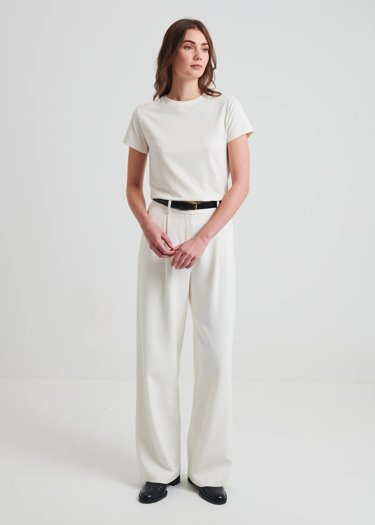 Pima Cotton Stretch Slim T-Shirt in Chalk