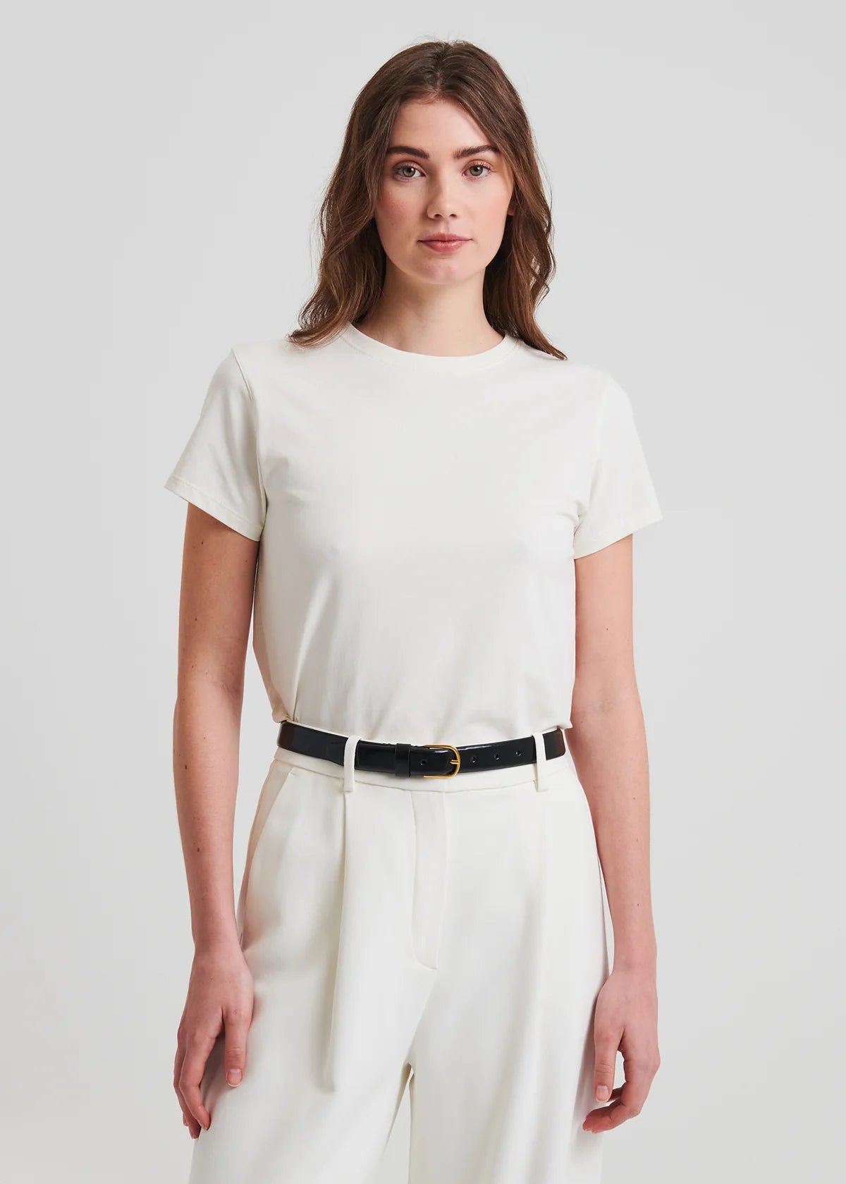 Pima Cotton Stretch Slim T-Shirt in Chalk