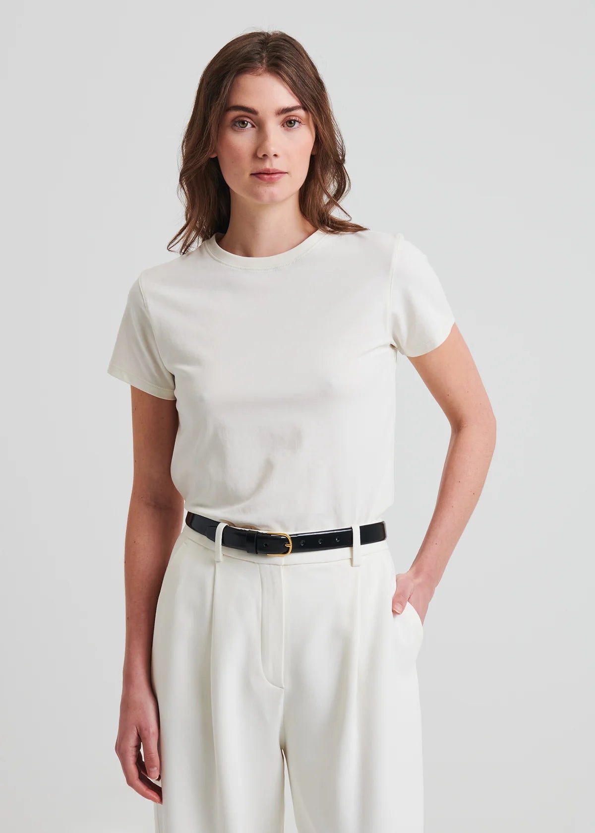 Pima Cotton Stretch Slim T-Shirt in Chalk