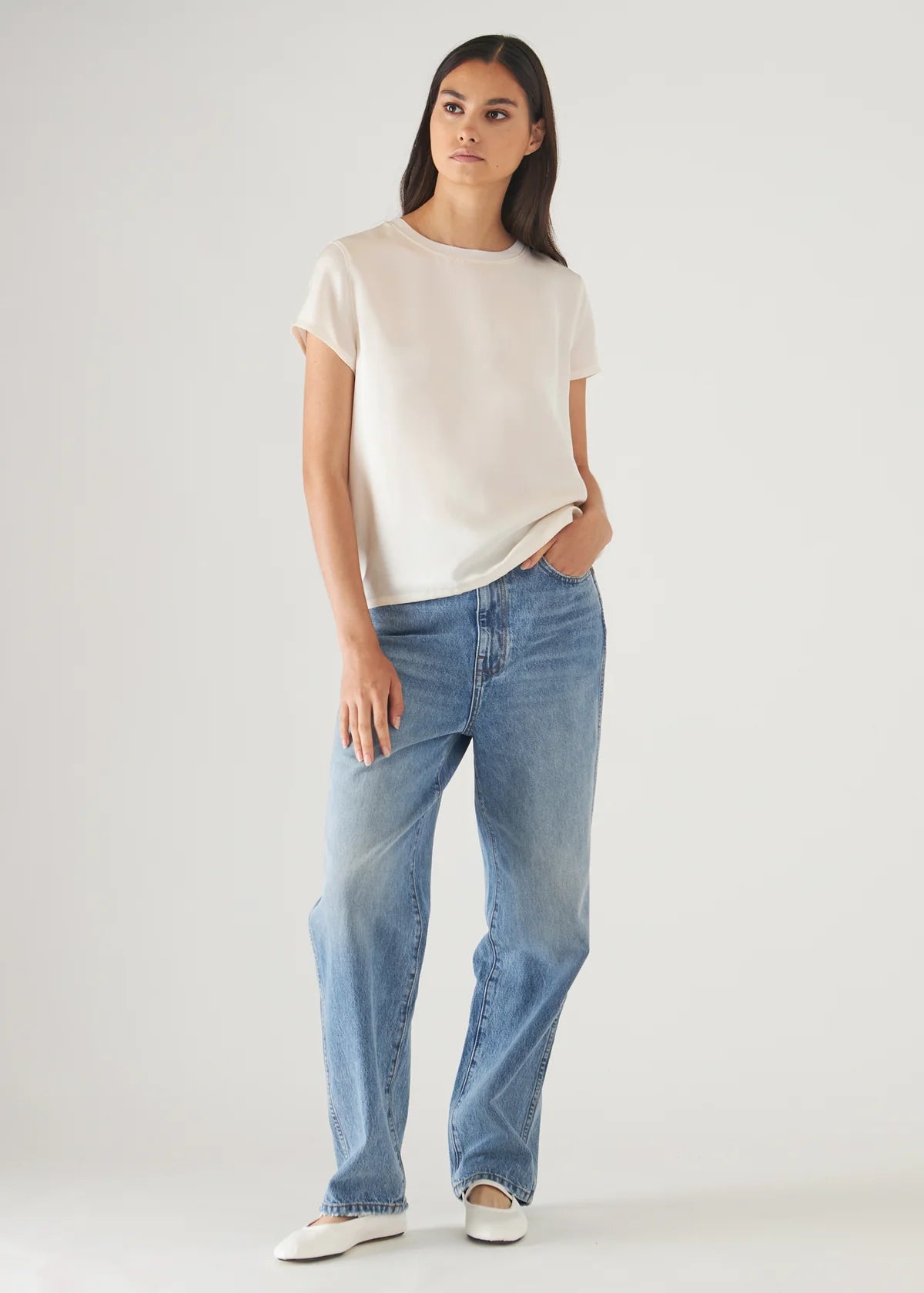 Silk Short Sleeve Crewneck in Ecru