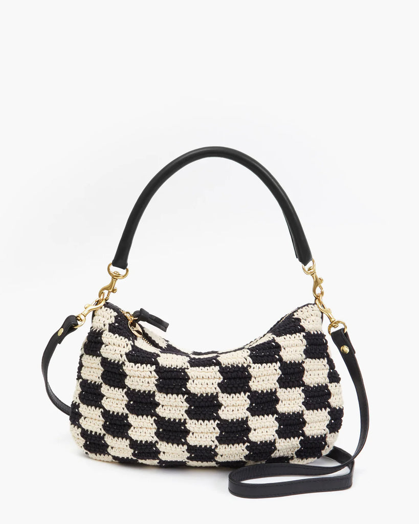 Petit Moyen Messenger in Black & Cream Crochet Checker