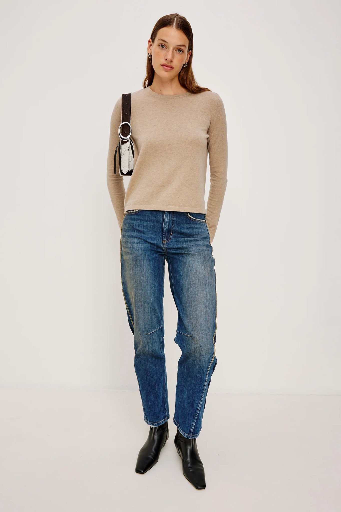 Cotton Cashmere Long Sleeve Tee in Heather Oat
