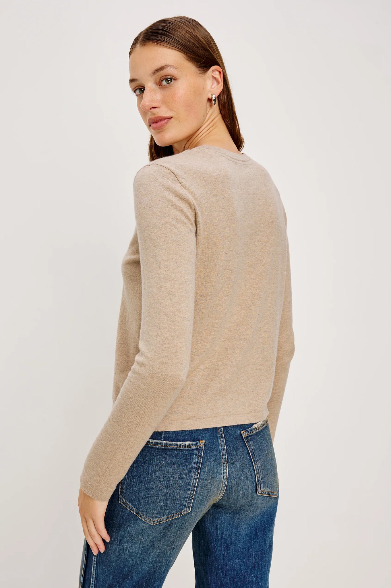 Cotton Cashmere Long Sleeve Tee in Heather Oat